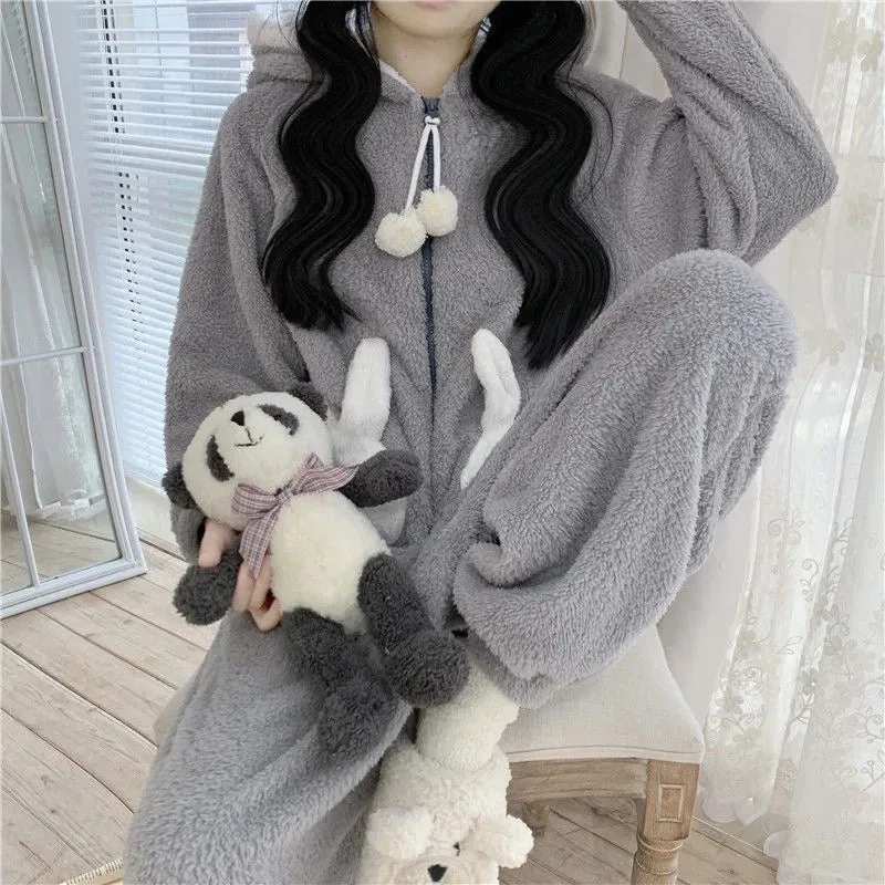 Cozy Bunny Warm Hooded Jumpsuit Pajamas