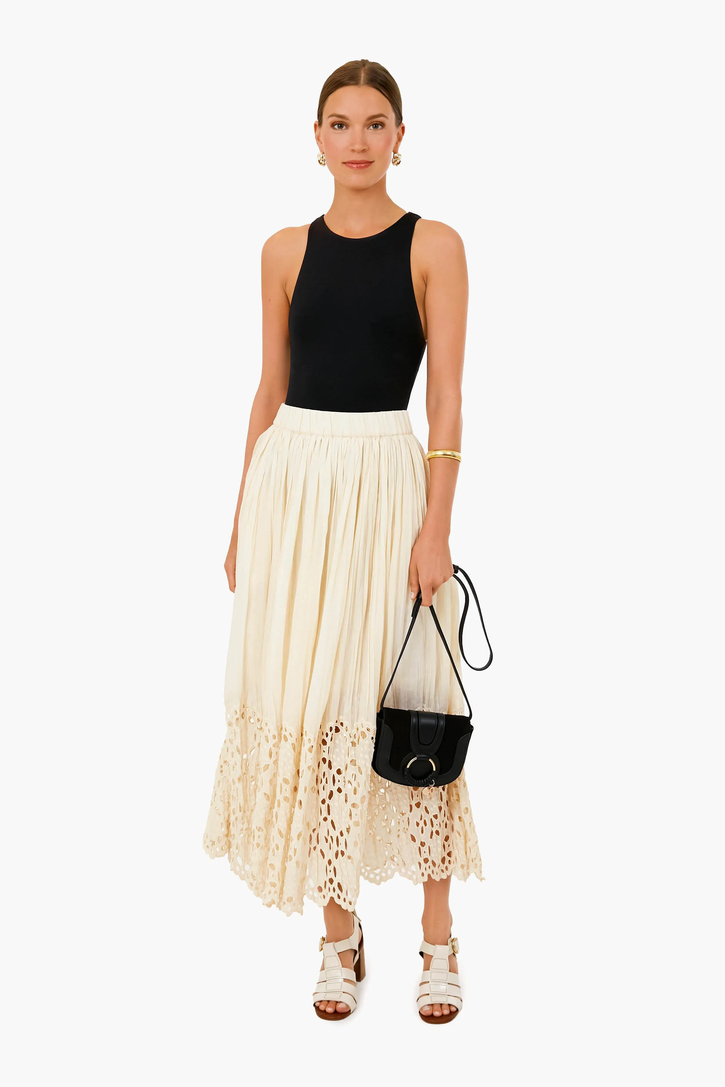 Cream Elyse Print Eyelet Skirt