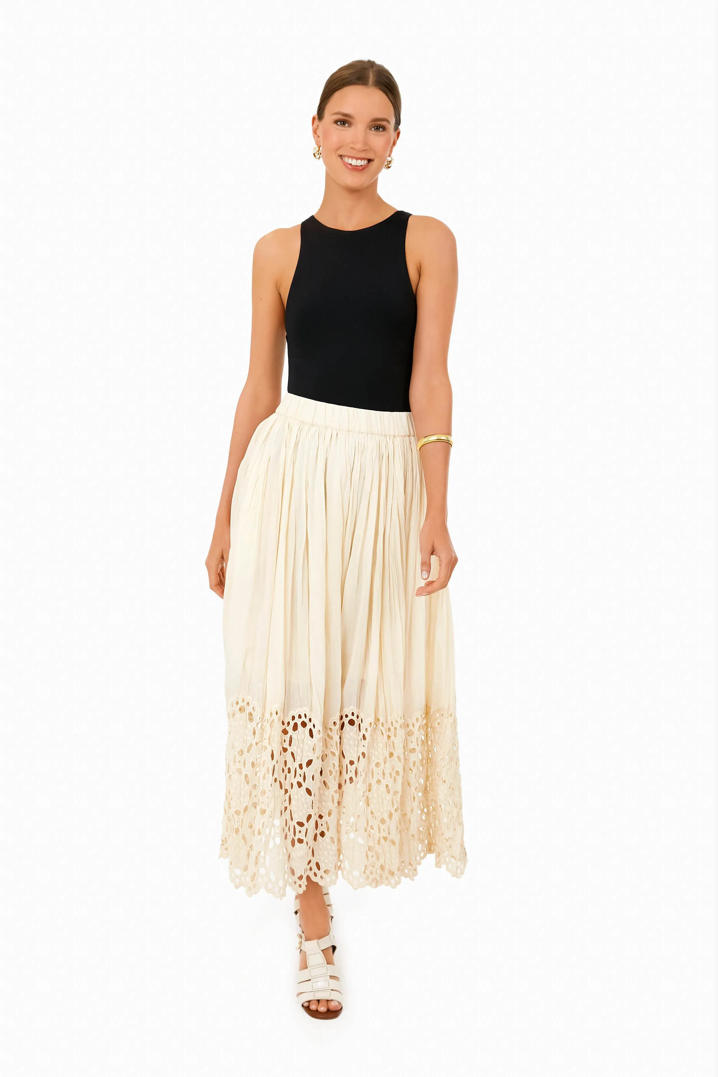 Cream Elyse Print Eyelet Skirt