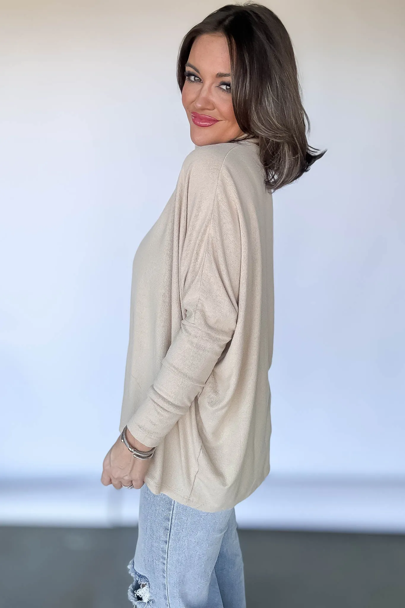 Cream Turtleneck Dolman-Sleeve Top