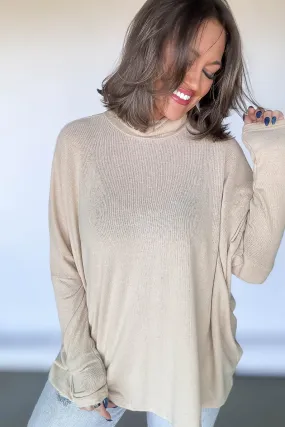 Cream Turtleneck Dolman-Sleeve Top