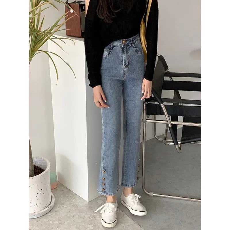 Cropped High-Waisted Elasticity Retro Straight Irregular Jeans