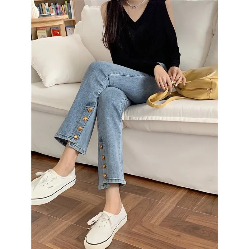 Cropped High-Waisted Elasticity Retro Straight Irregular Jeans