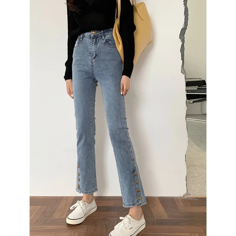 Cropped High-Waisted Elasticity Retro Straight Irregular Jeans