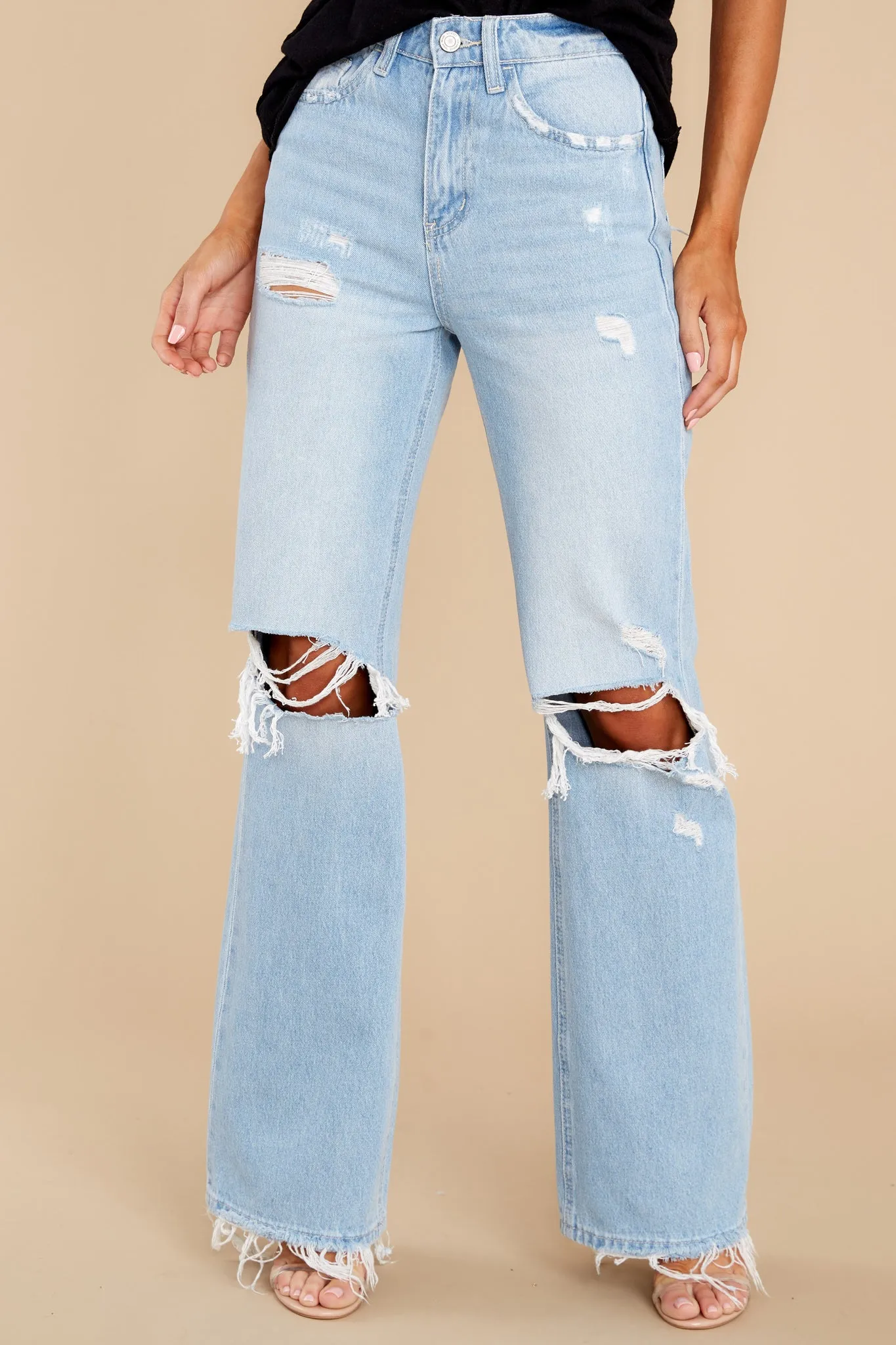 Cross Your Mind Light Wash Distressed Straight Jeans