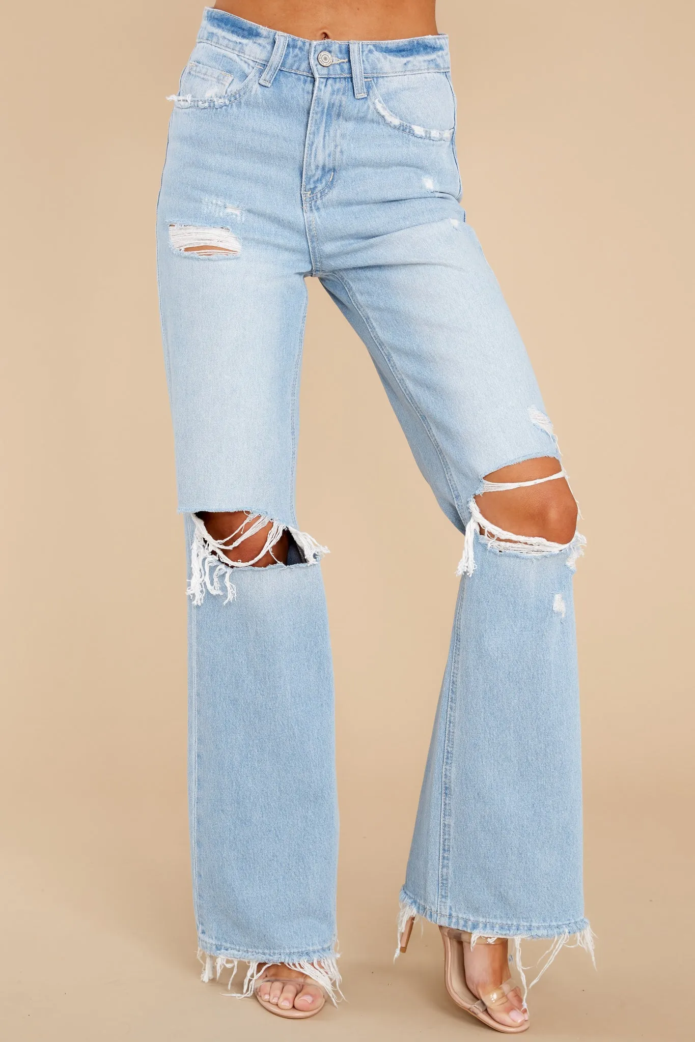 Cross Your Mind Light Wash Distressed Straight Jeans