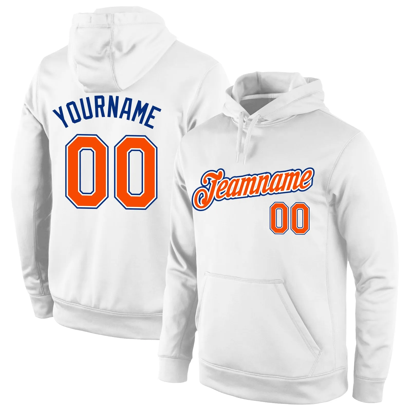 Custom Stitched White Orange-Royal Sports Pullover Sweatshirt Hoodie