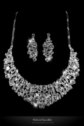 Daja Art Deco Cube Confetti Cluster Bib Necklace Set | Crystal