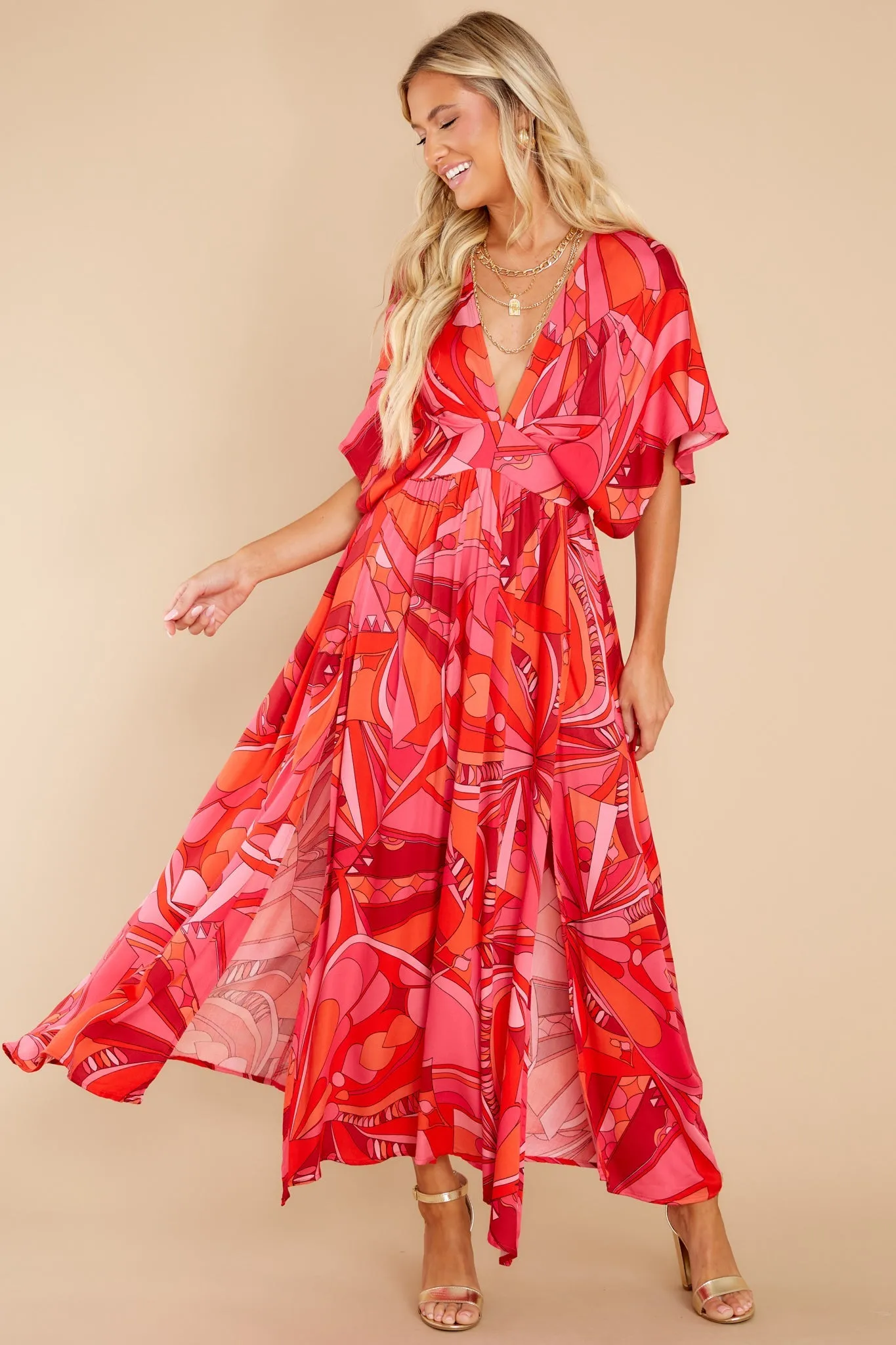 Dazzling Passion Fuchsia Pink Multi Print Maxi Dress