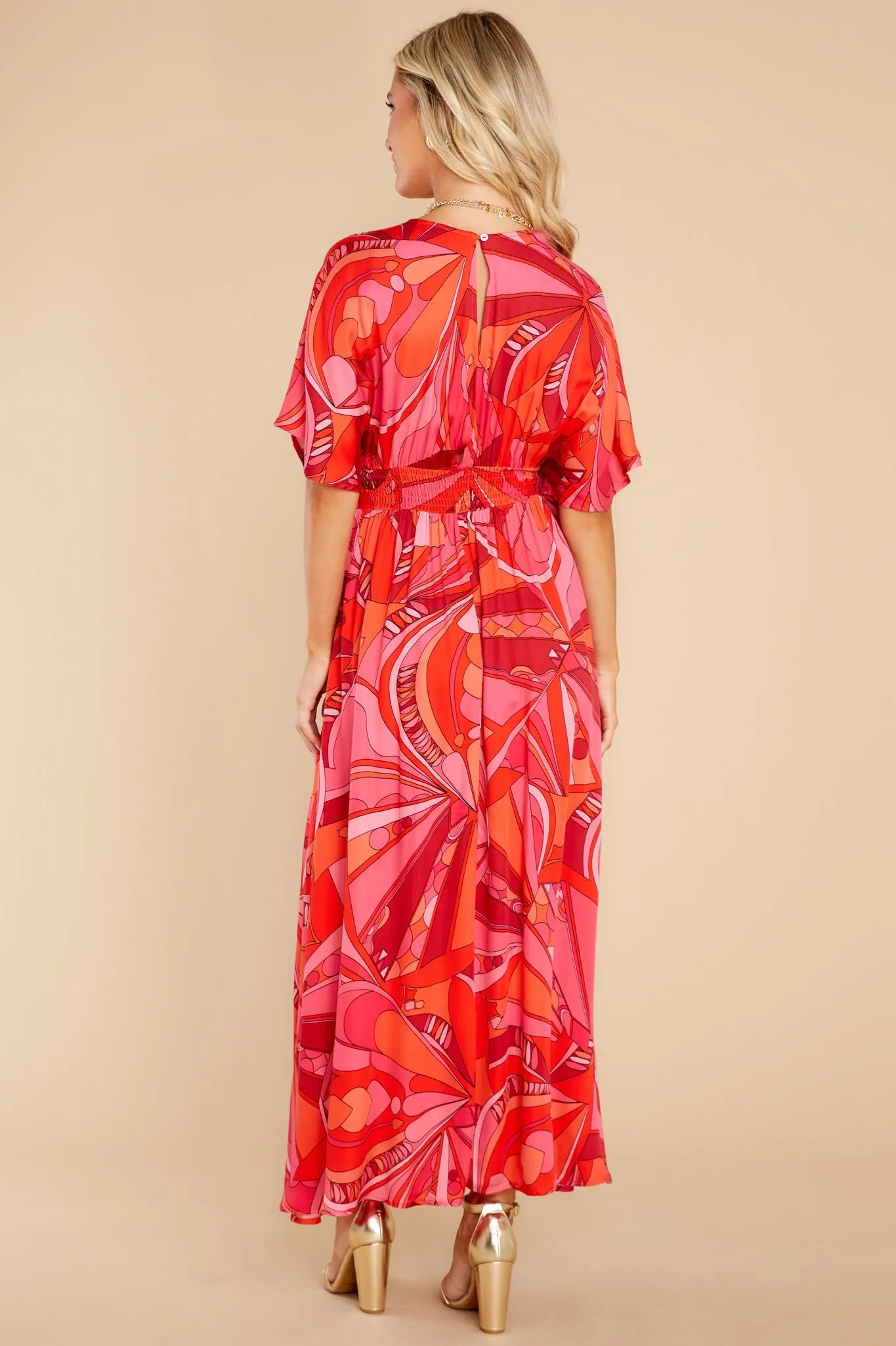 Dazzling Passion Fuchsia Pink Multi Print Maxi Dress