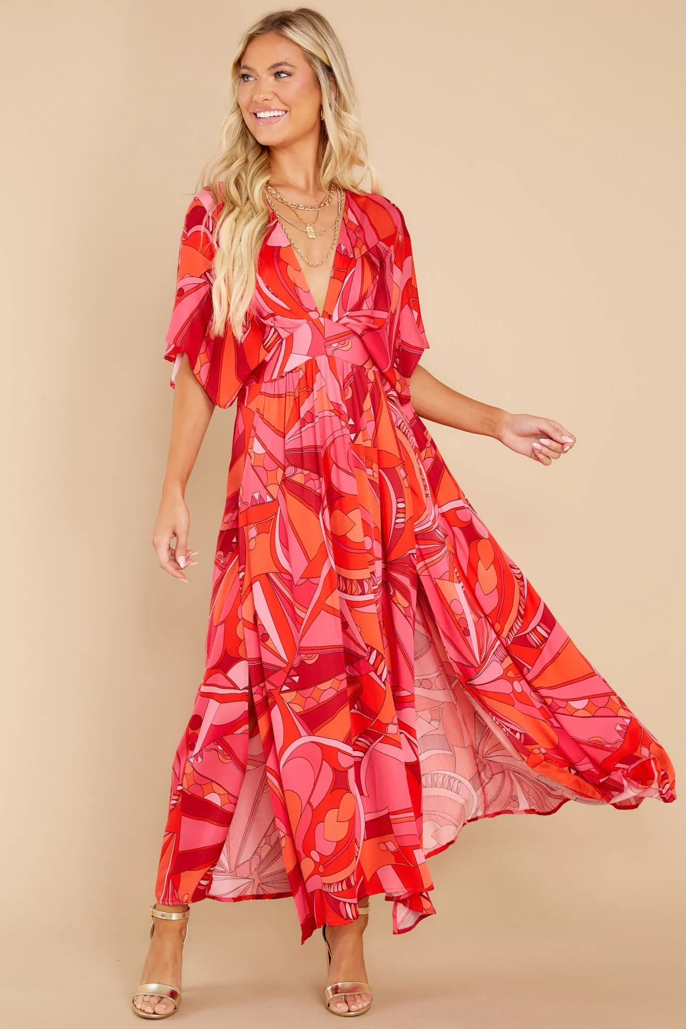 Dazzling Passion Fuchsia Pink Multi Print Maxi Dress