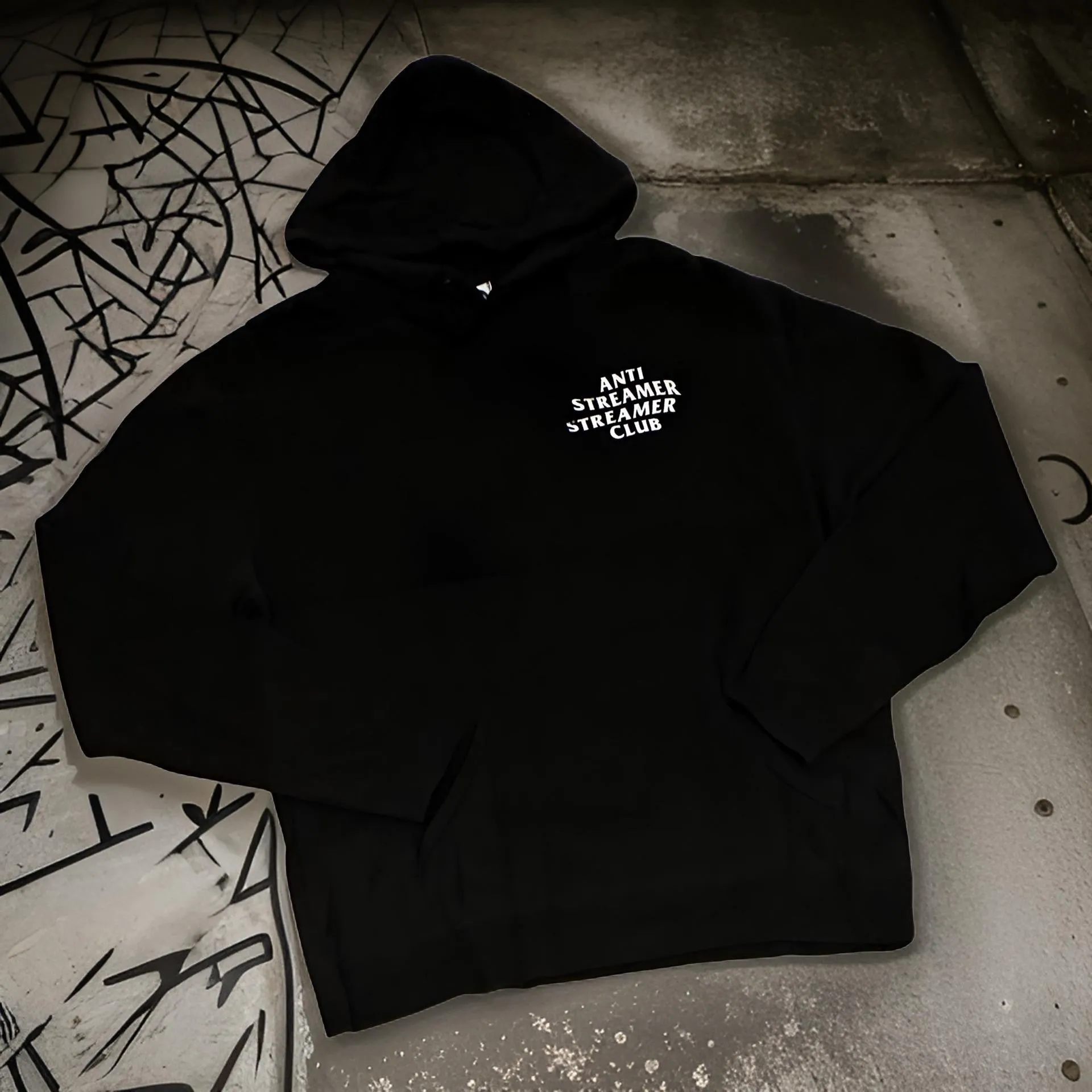 *DESIGN BY HUMANS* (BLACK) PULLOVER HOODIE (DISTRESSED LOGO STYLE)