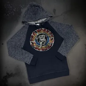 *DESIGN BY HUMANS* (NAVY-MULTI) PULLOVER HOODIE (DISTRESSED LOGO STYLE)