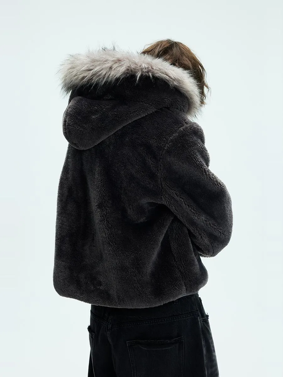 Detachable fur collar zipper jacket