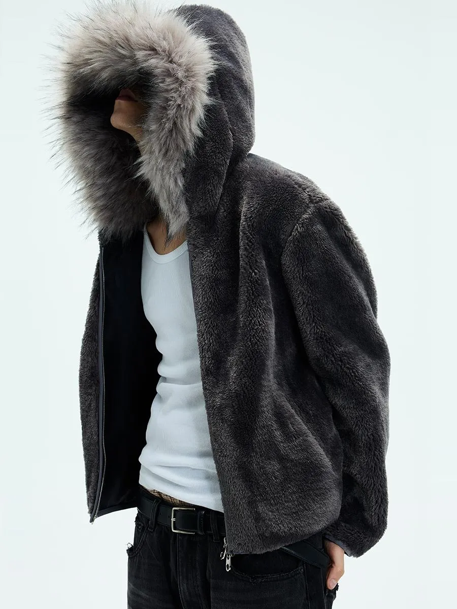 Detachable fur collar zipper jacket