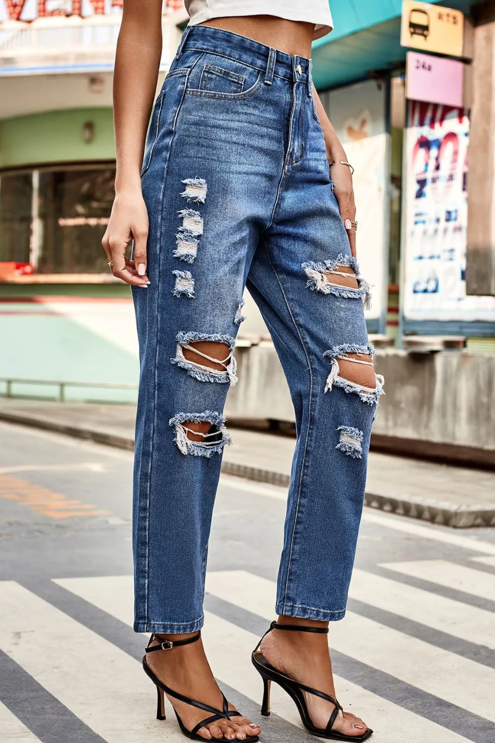 Distress Character Buttoned Jeans - Culture Heaven Special