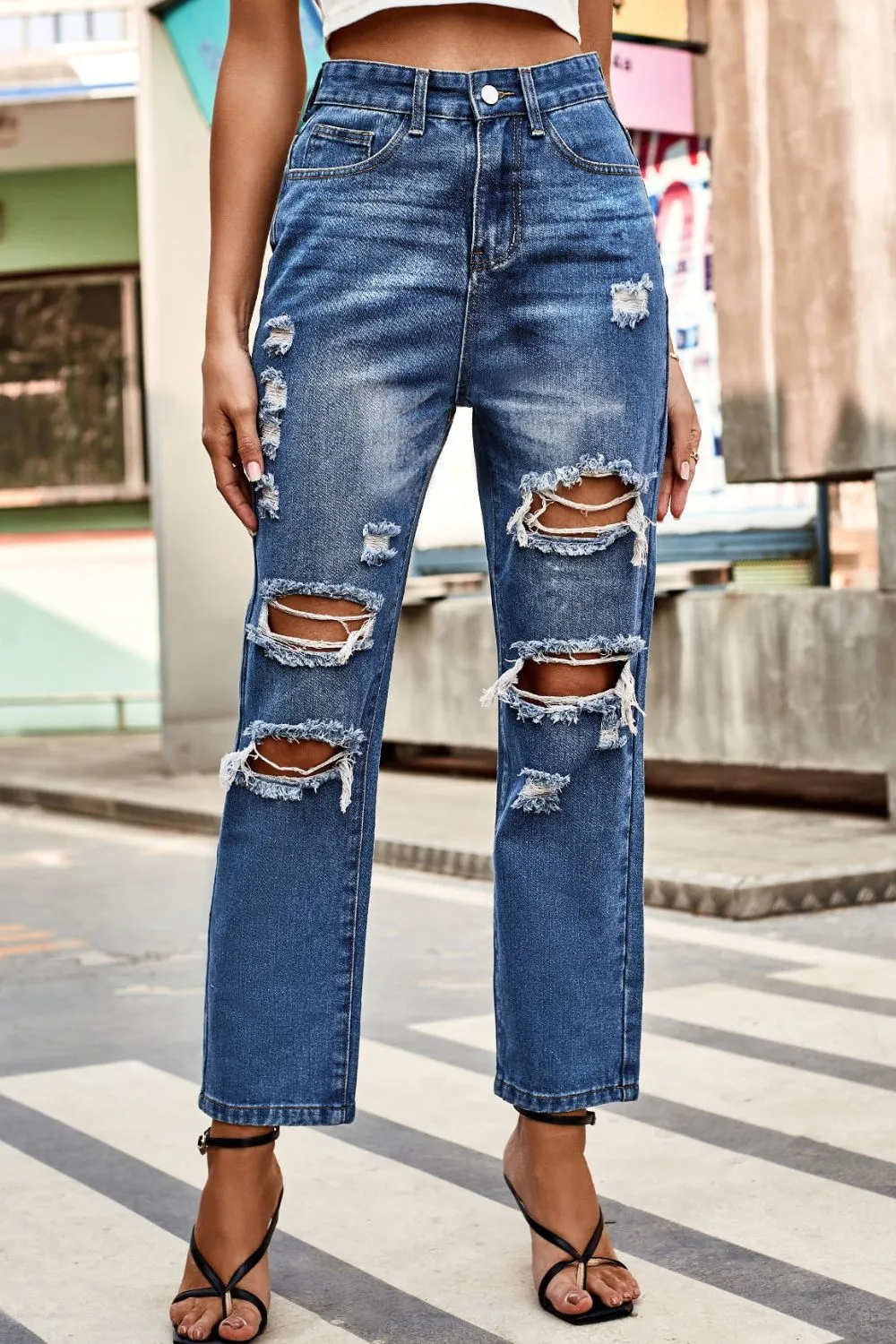 Distress Character Buttoned Jeans - Culture Heaven Special