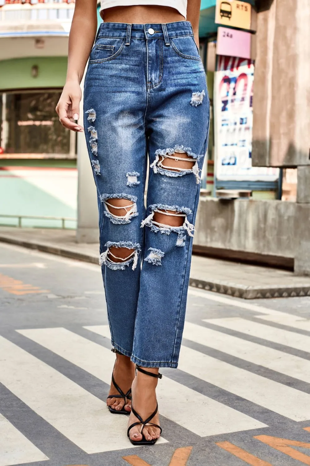 Distress Character Buttoned Jeans - Culture Heaven Special