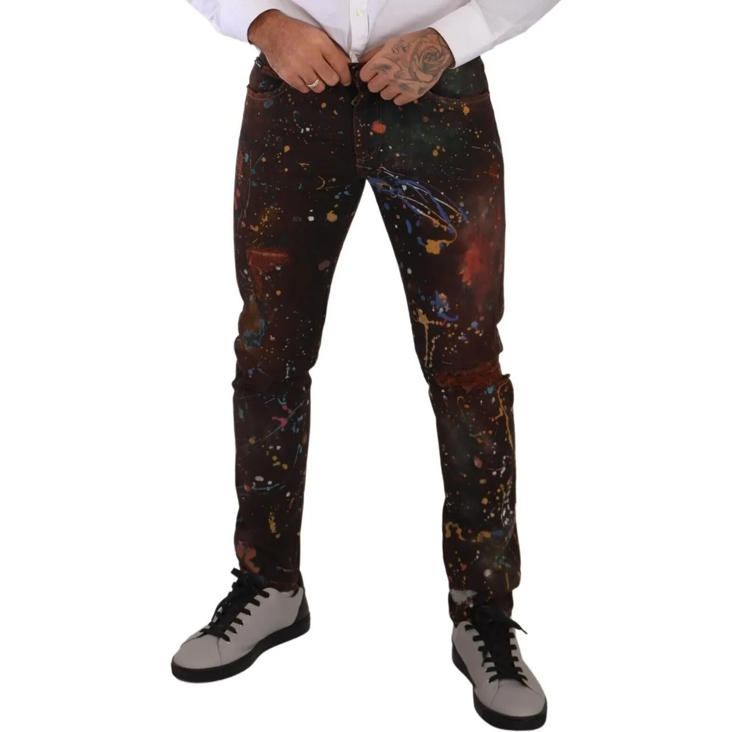 Dolce & Gabbana Multicolor Painted Skinny Denim Jeans