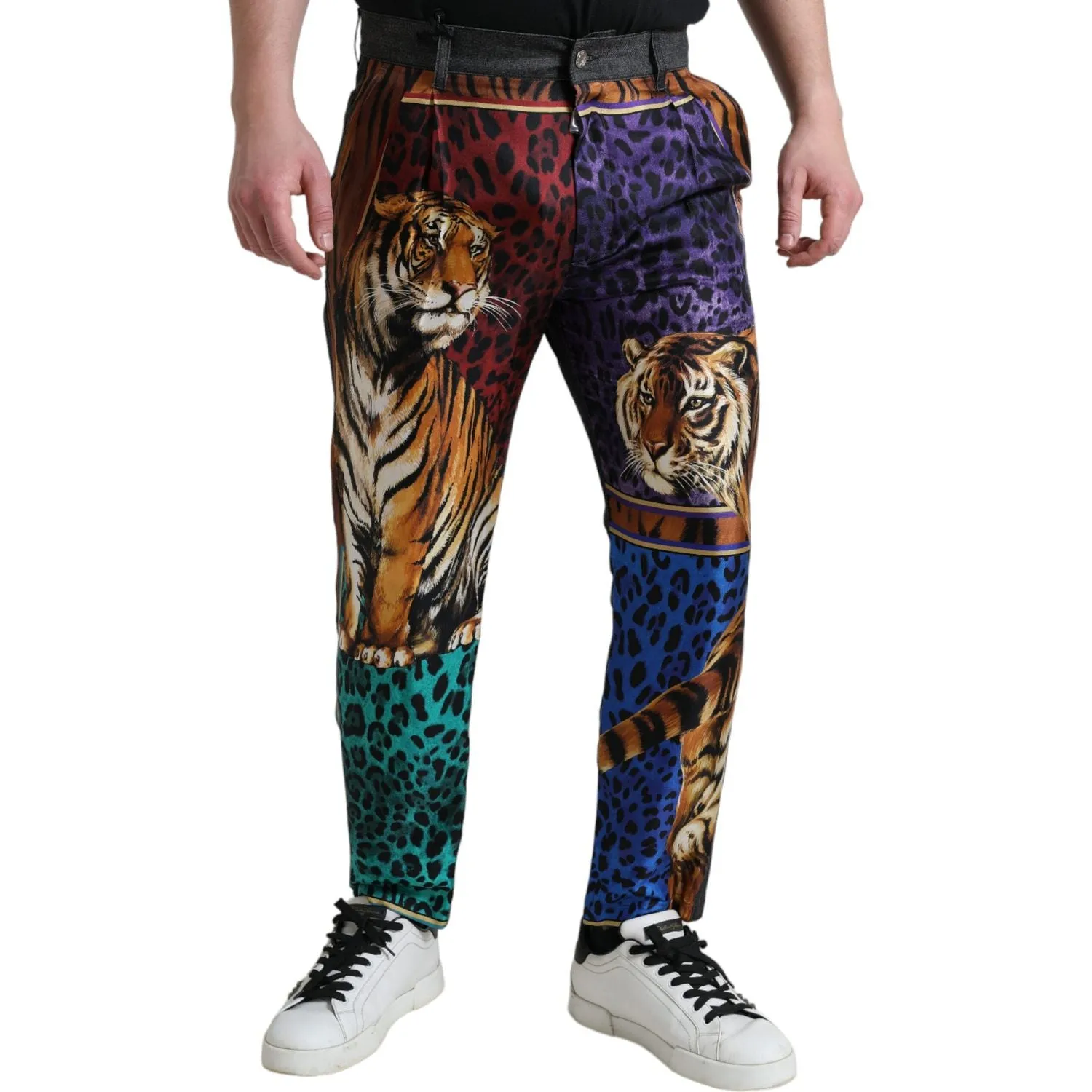 Dolce & Gabbana Multicolor Tiger Print Loose Denim Jeans