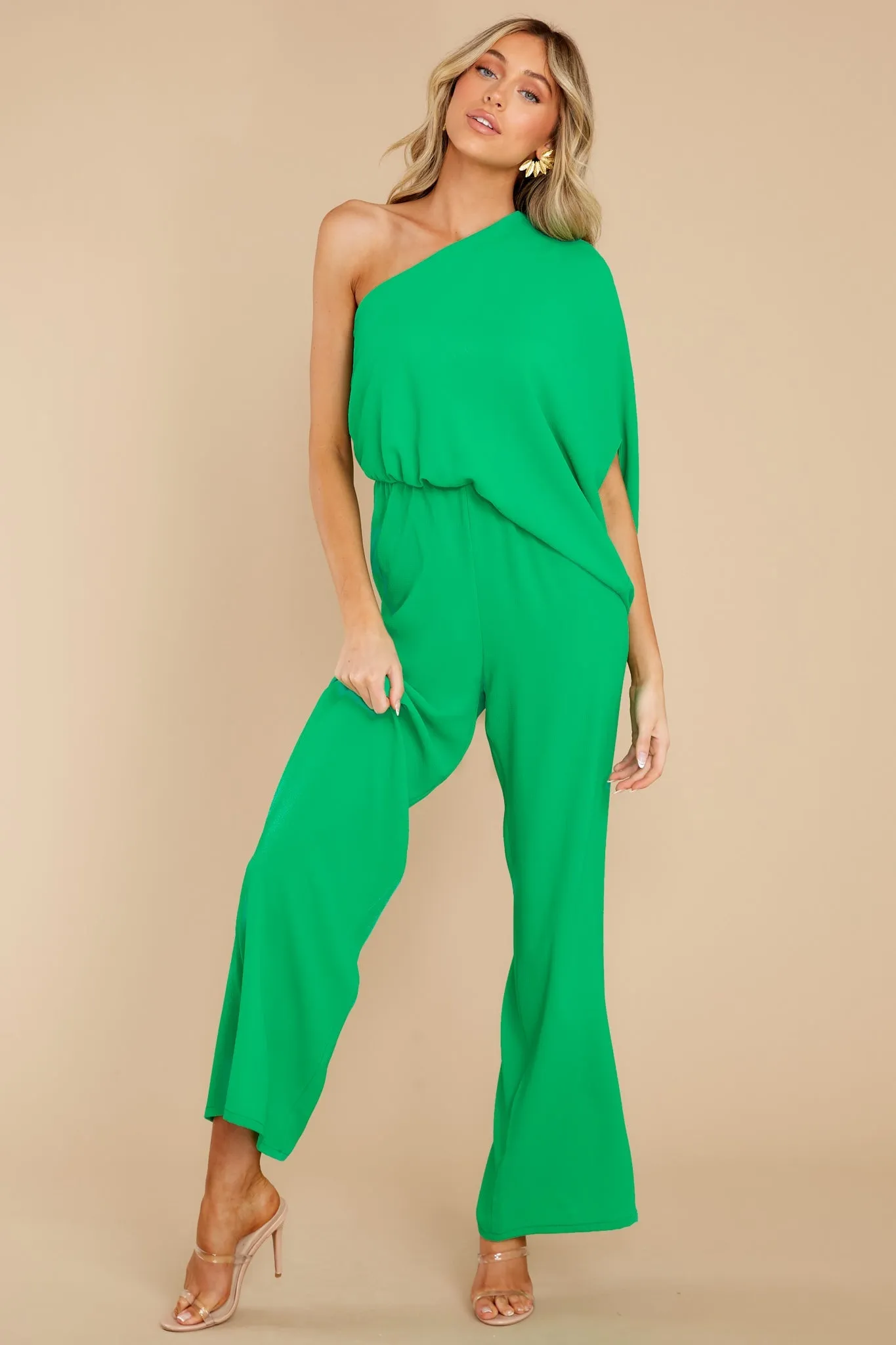 Dreaming Of New Green One Shoulder Jumpsuit