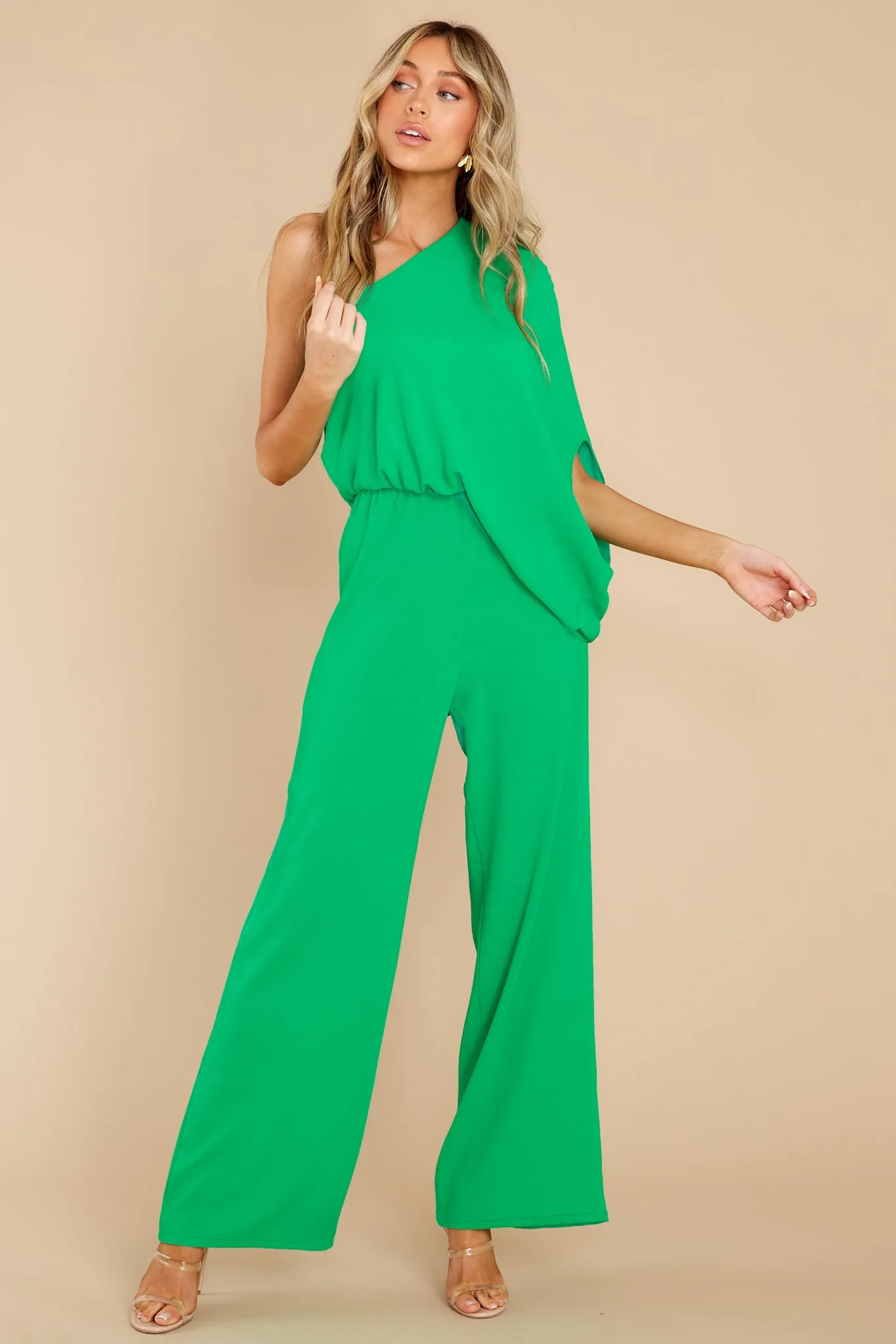 Dreaming Of New Green One Shoulder Jumpsuit