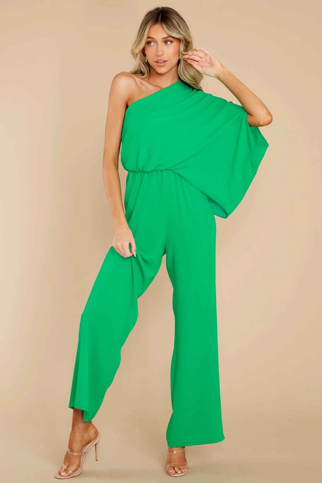 Dreaming Of New Green One Shoulder Jumpsuit