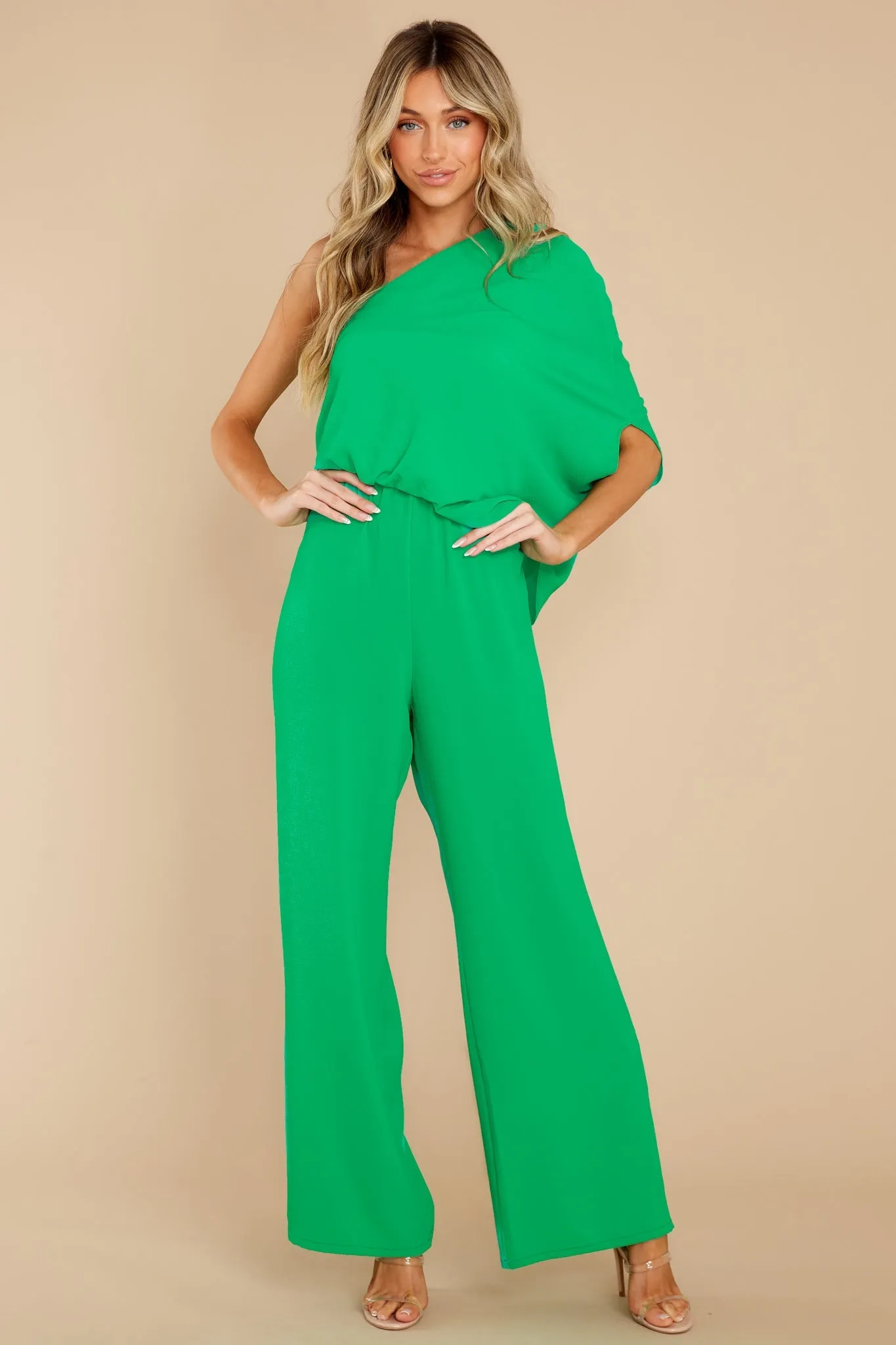 Dreaming Of New Green One Shoulder Jumpsuit