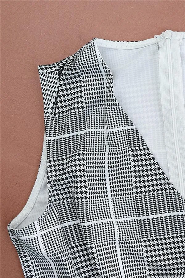 Elegant Pockets Plaid Belt Jumpsuit