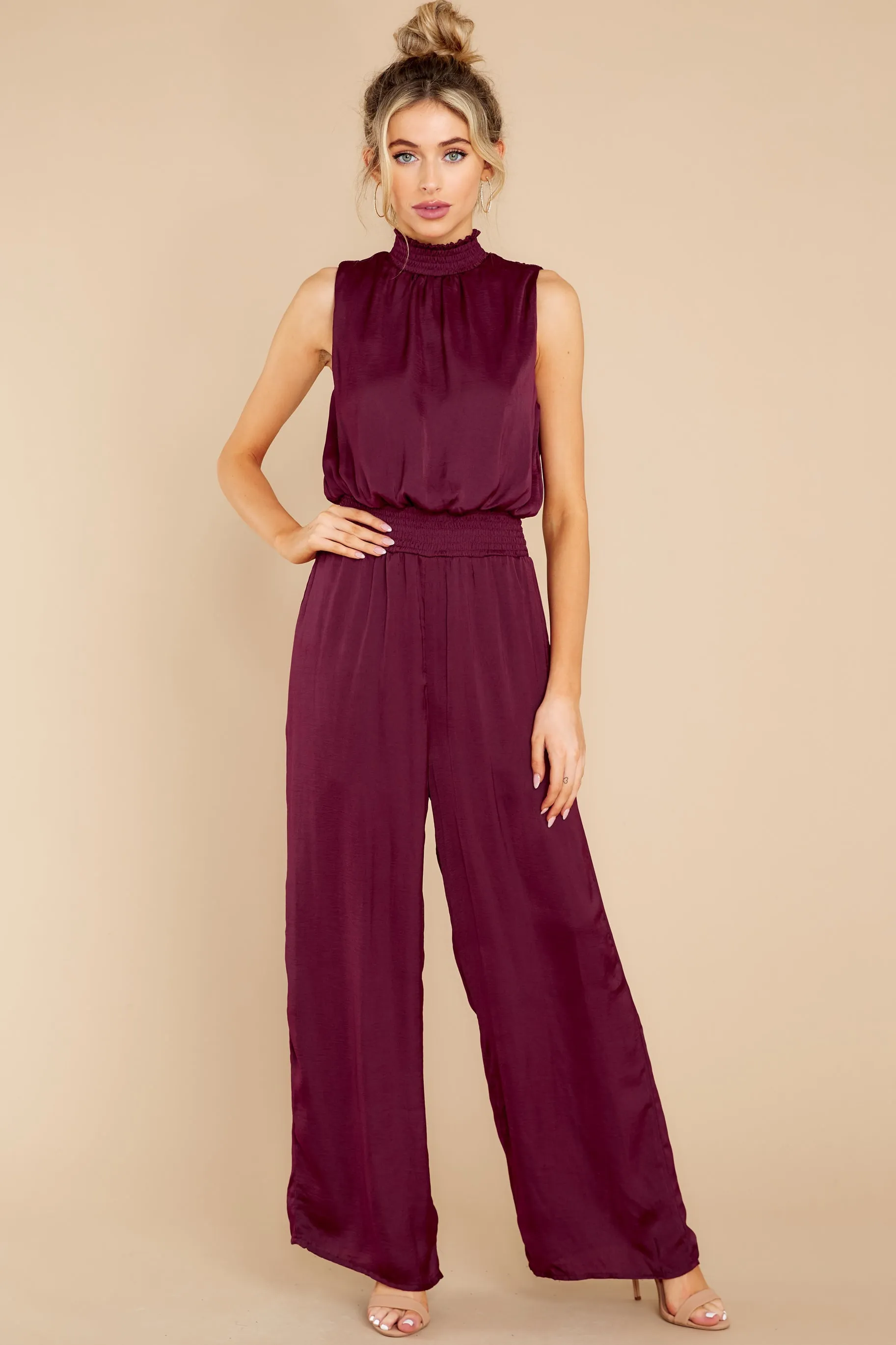 Elegant Stride Merlot Jumpsuit