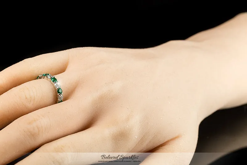 Elizabeth Emerald Green Eternity Stackable Ring | 4ct | Sterling Silver