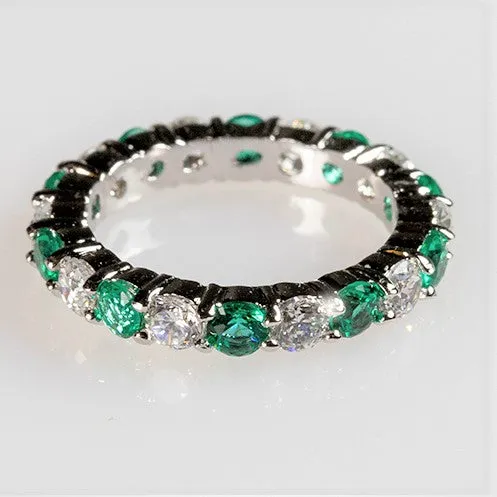 Elizabeth Emerald Green Eternity Stackable Ring | 4ct | Sterling Silver