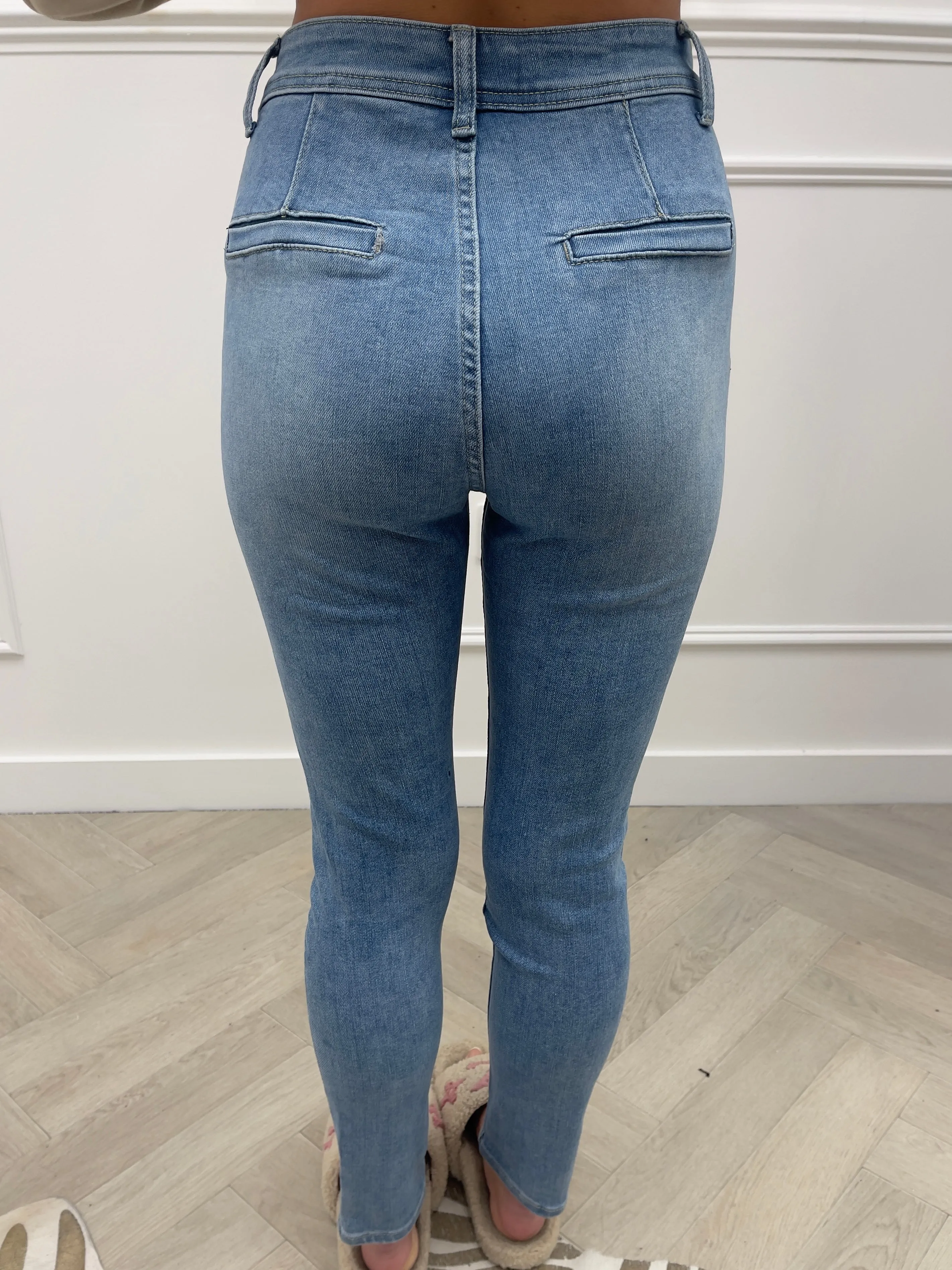 Elizabeth skinny denim gold button jeans