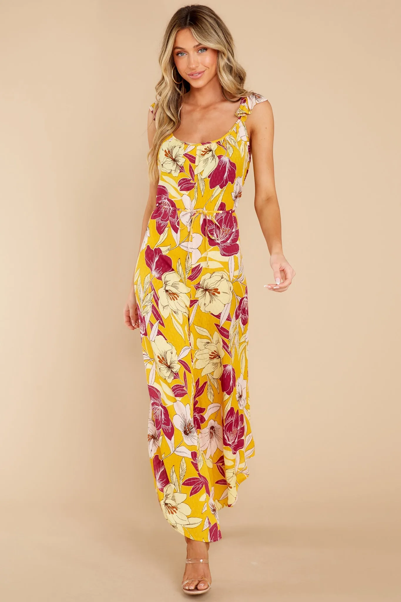 Euphoria Gold Floral Wide Leg Jumpsuit