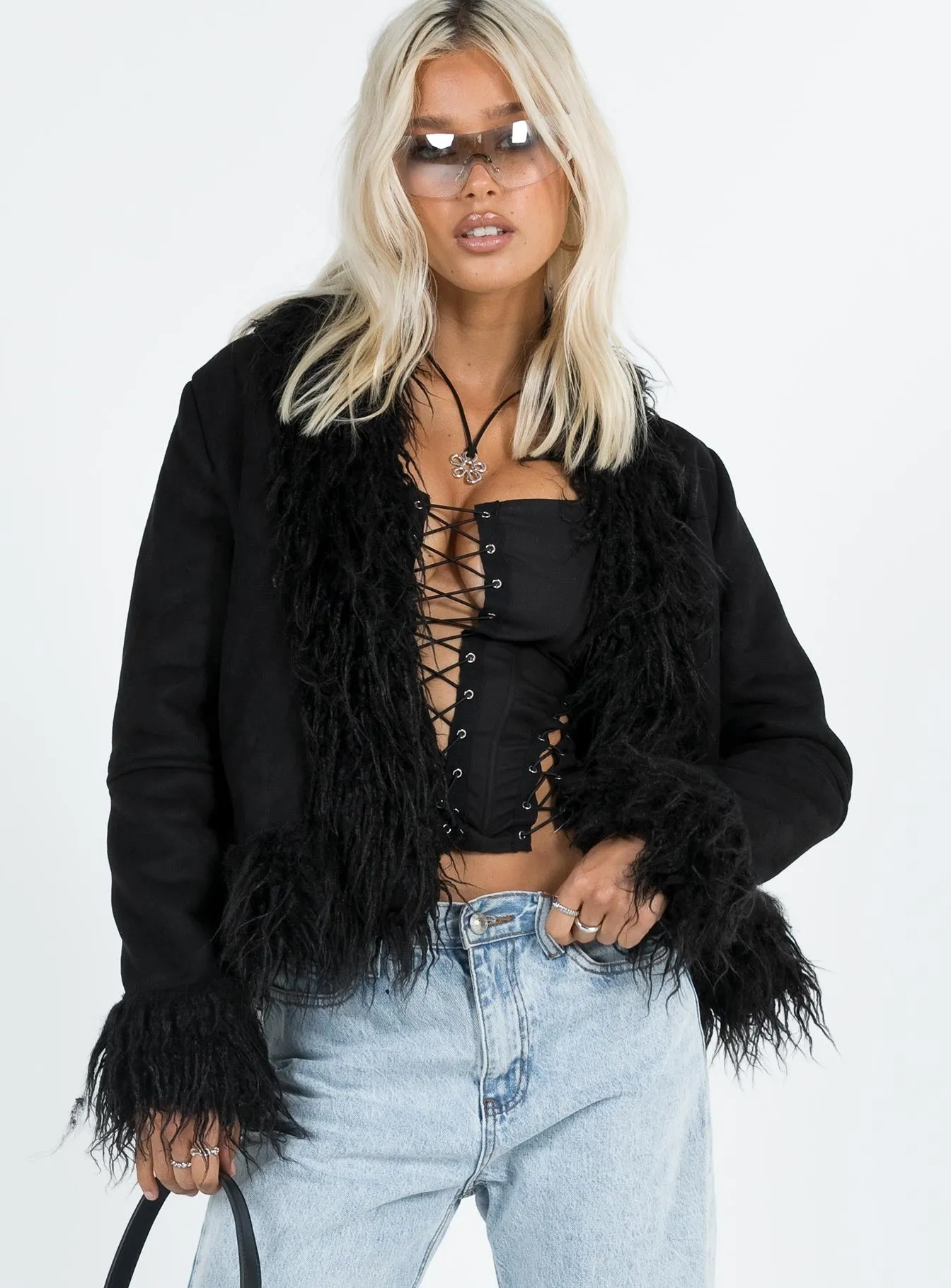 Fashionkova Lowden Faux Fur Jacket Black