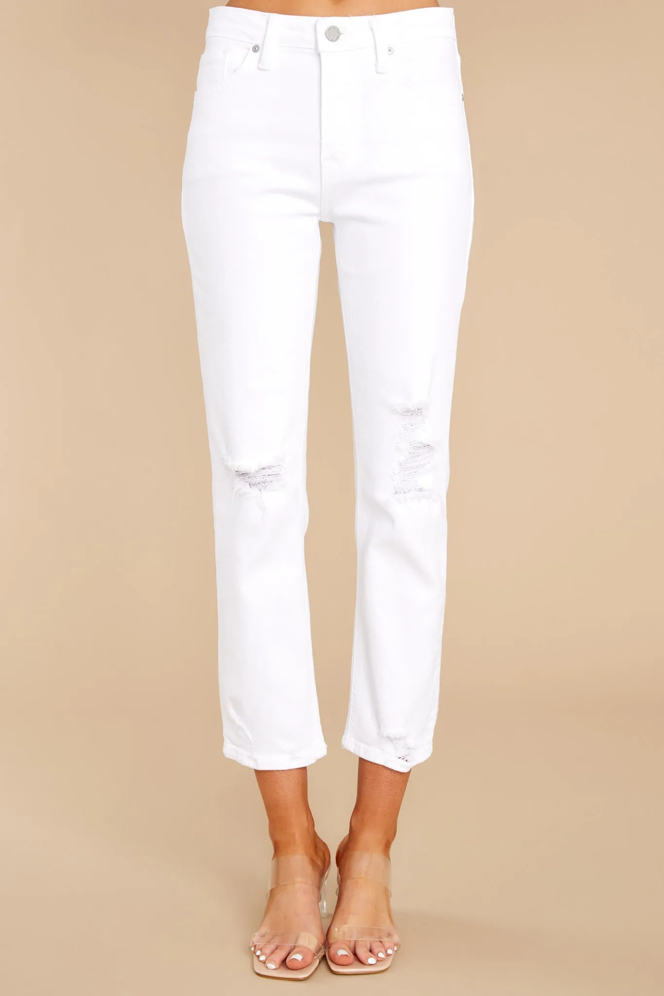 Feeling Light Hearted White Distressed Straight Jeans