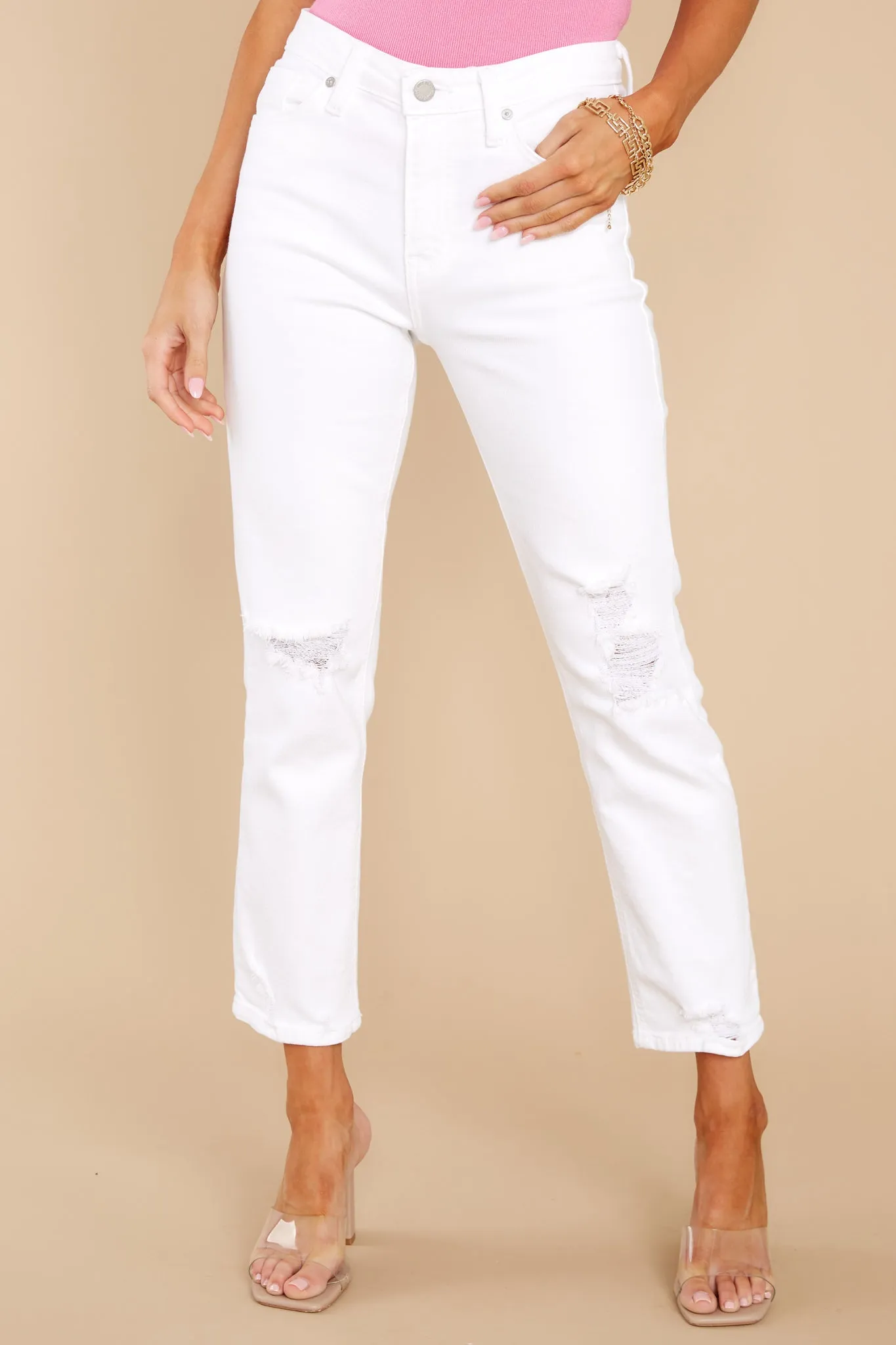 Feeling Light Hearted White Distressed Straight Jeans