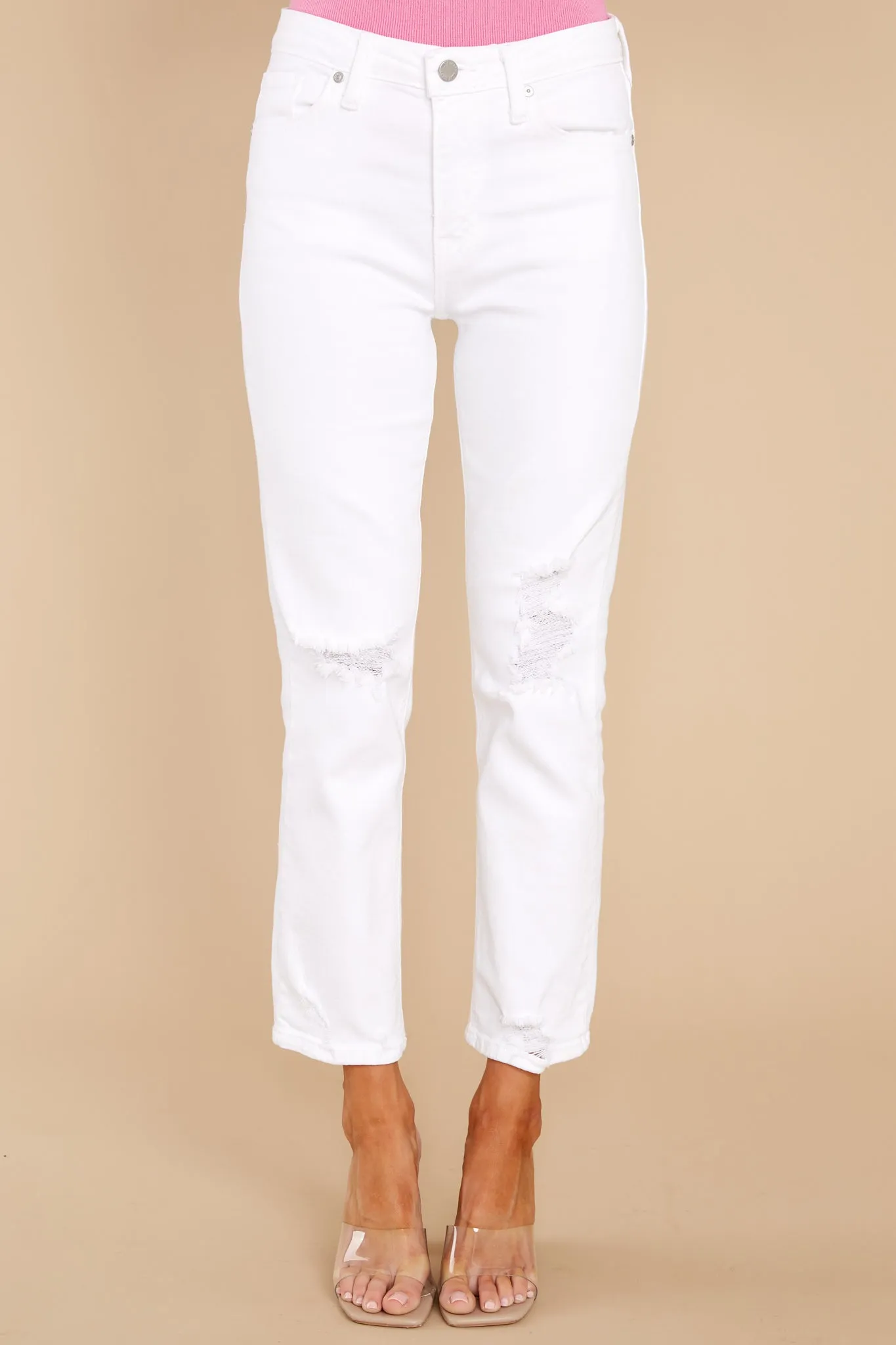 Feeling Light Hearted White Distressed Straight Jeans