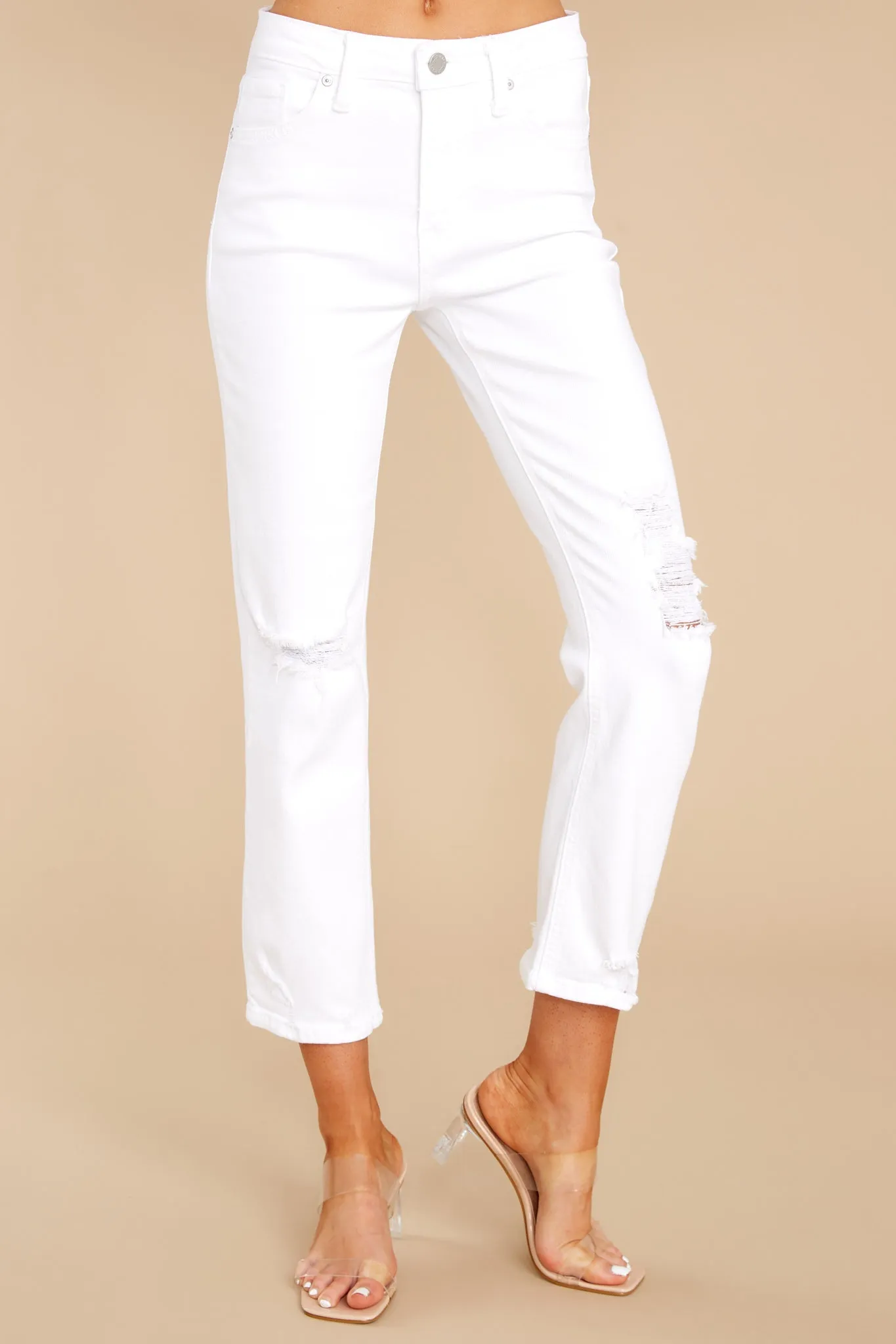 Feeling Light Hearted White Distressed Straight Jeans