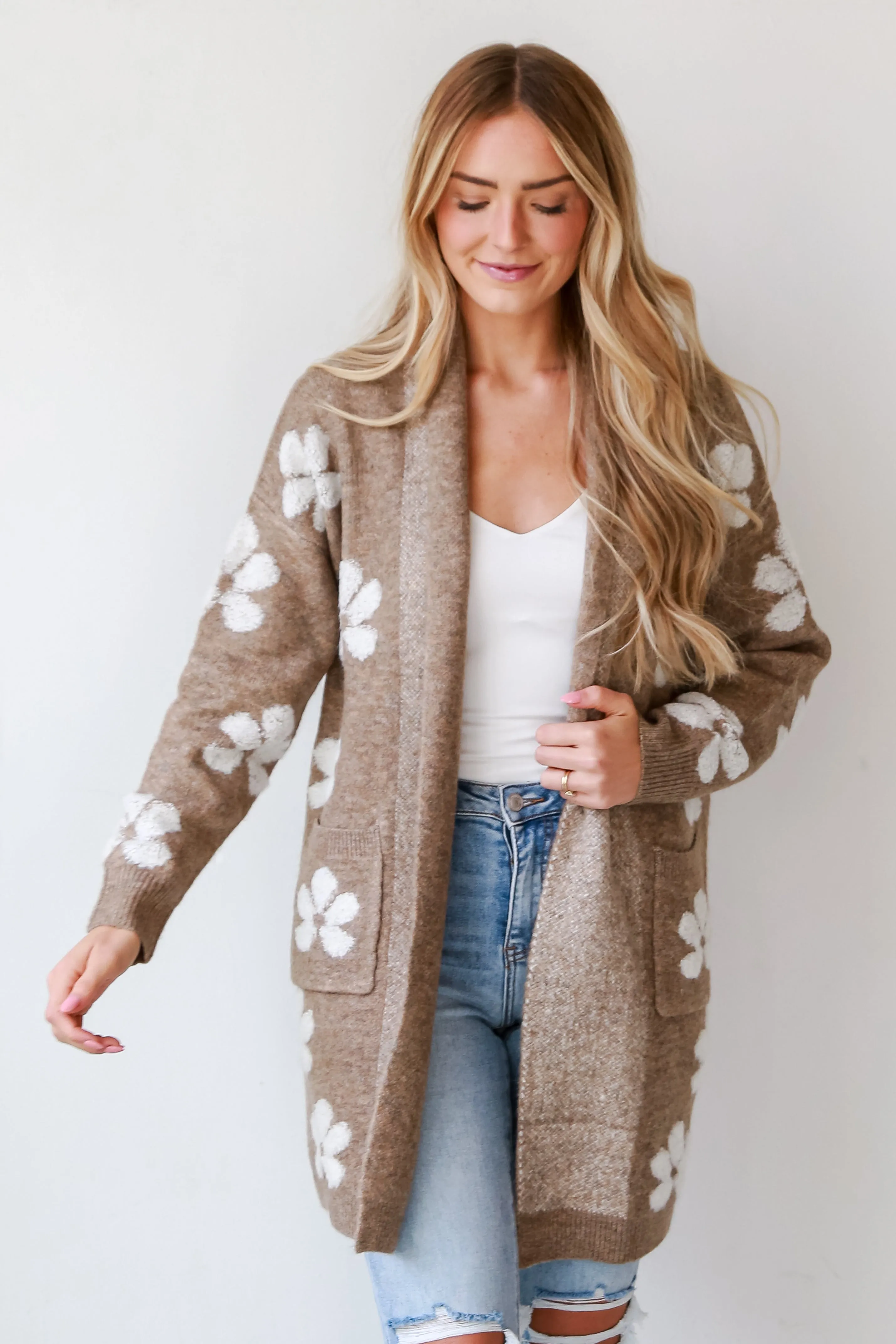 FINAL SALE - Beautiful Persona Mocha Floral Sweater Cardigan