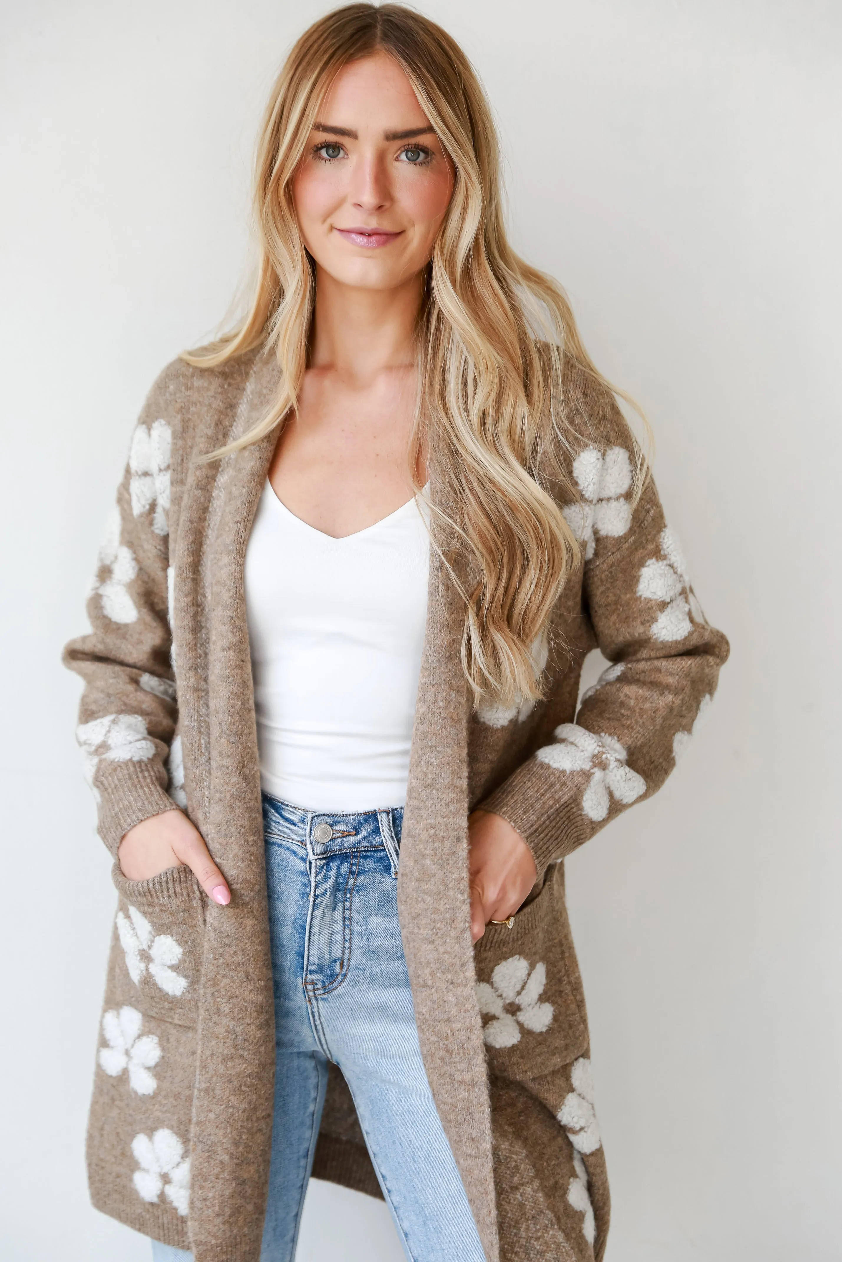 FINAL SALE - Beautiful Persona Mocha Floral Sweater Cardigan