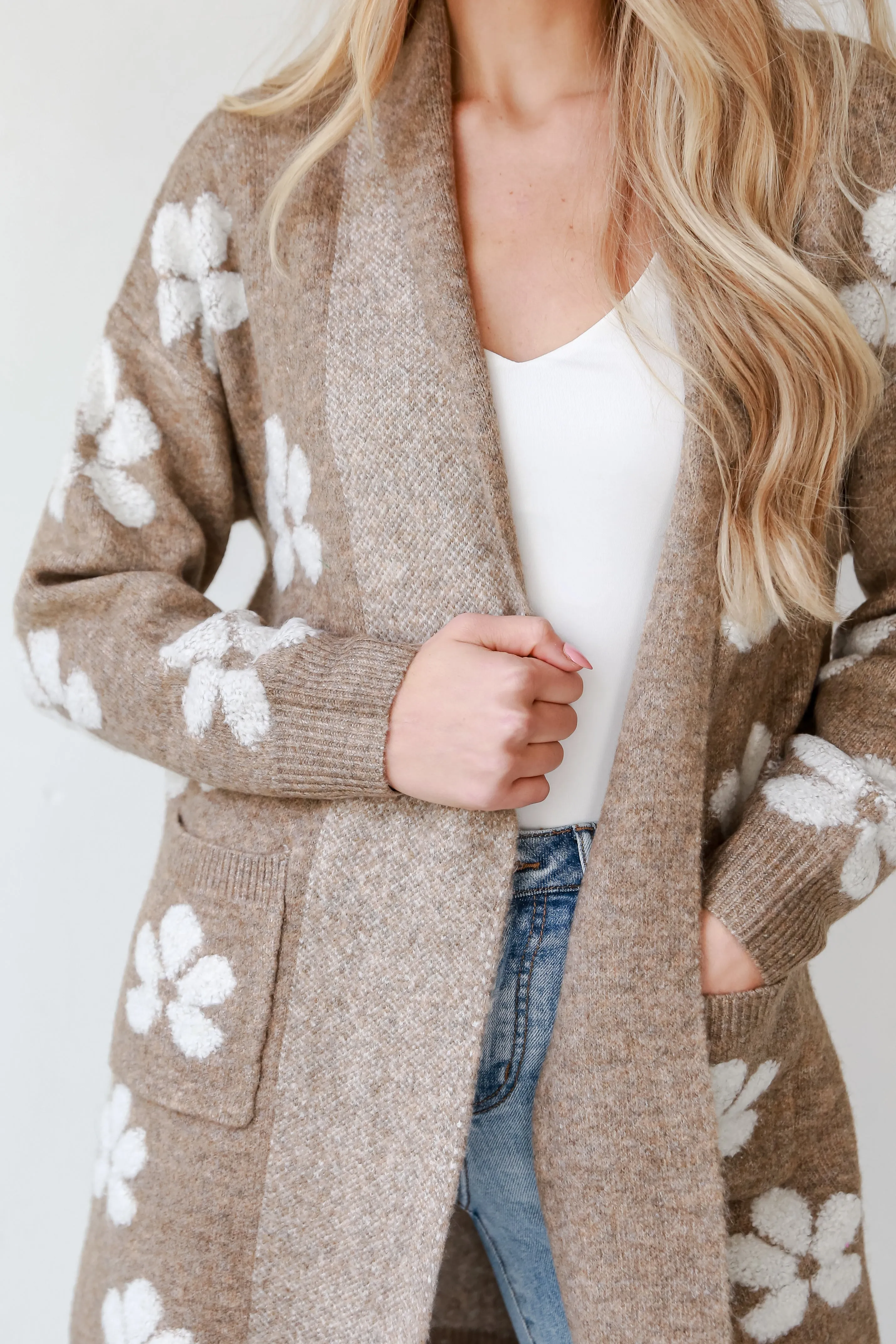 FINAL SALE - Beautiful Persona Mocha Floral Sweater Cardigan