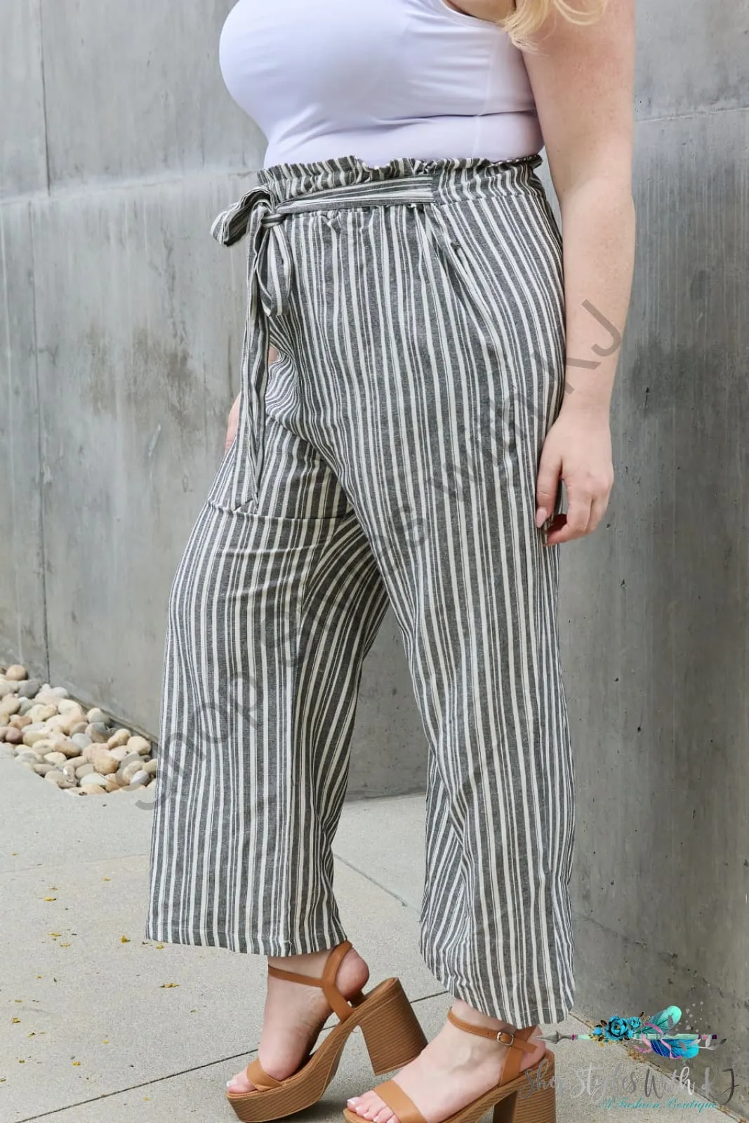 Find Your Path Paperbag Waist Striped Culotte Pants