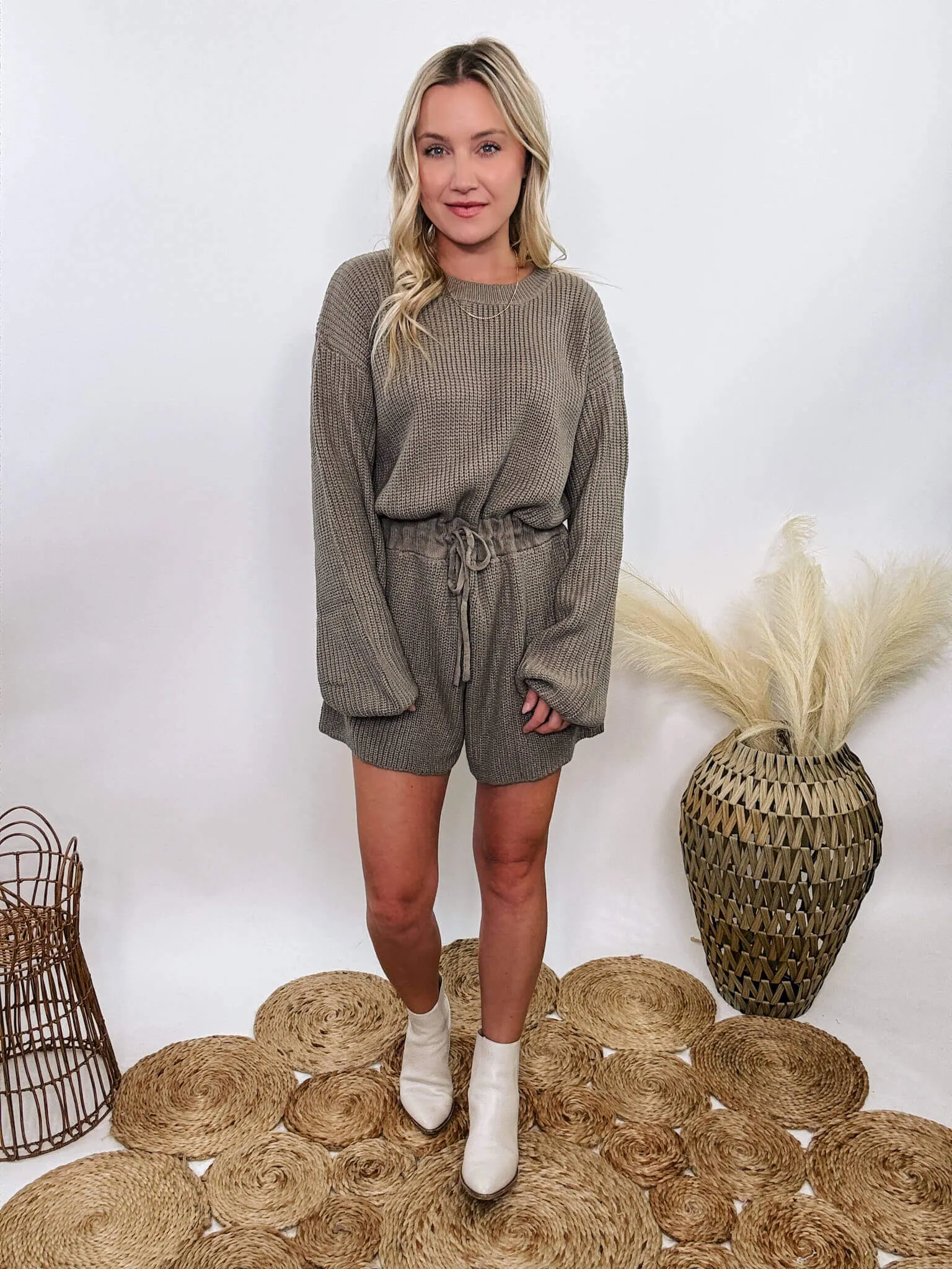 FLASH SALE Mushroom Long Sleeve Sweater Romper with Drawstring Waist