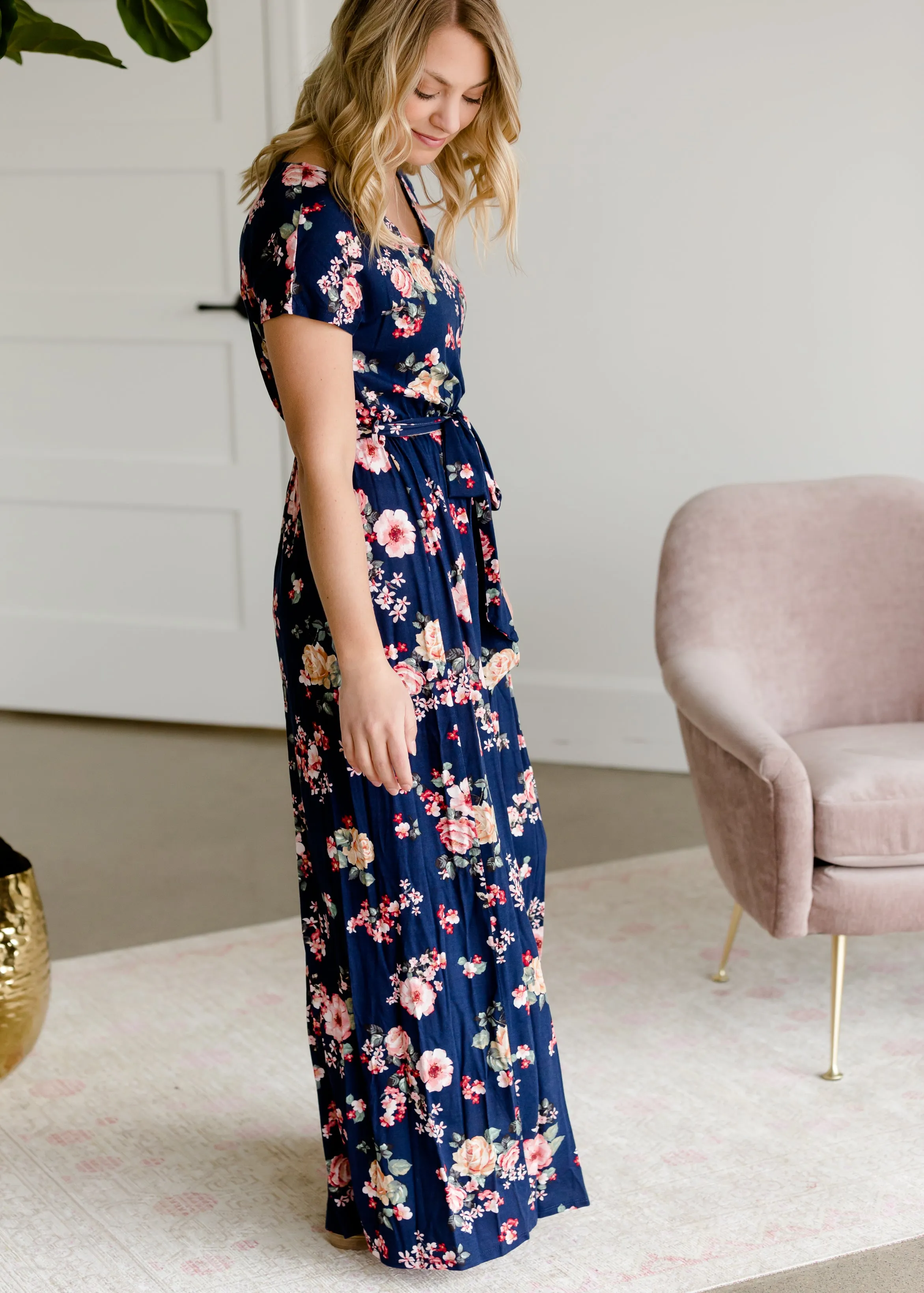 Floral Belted A-Line Maxi Dress