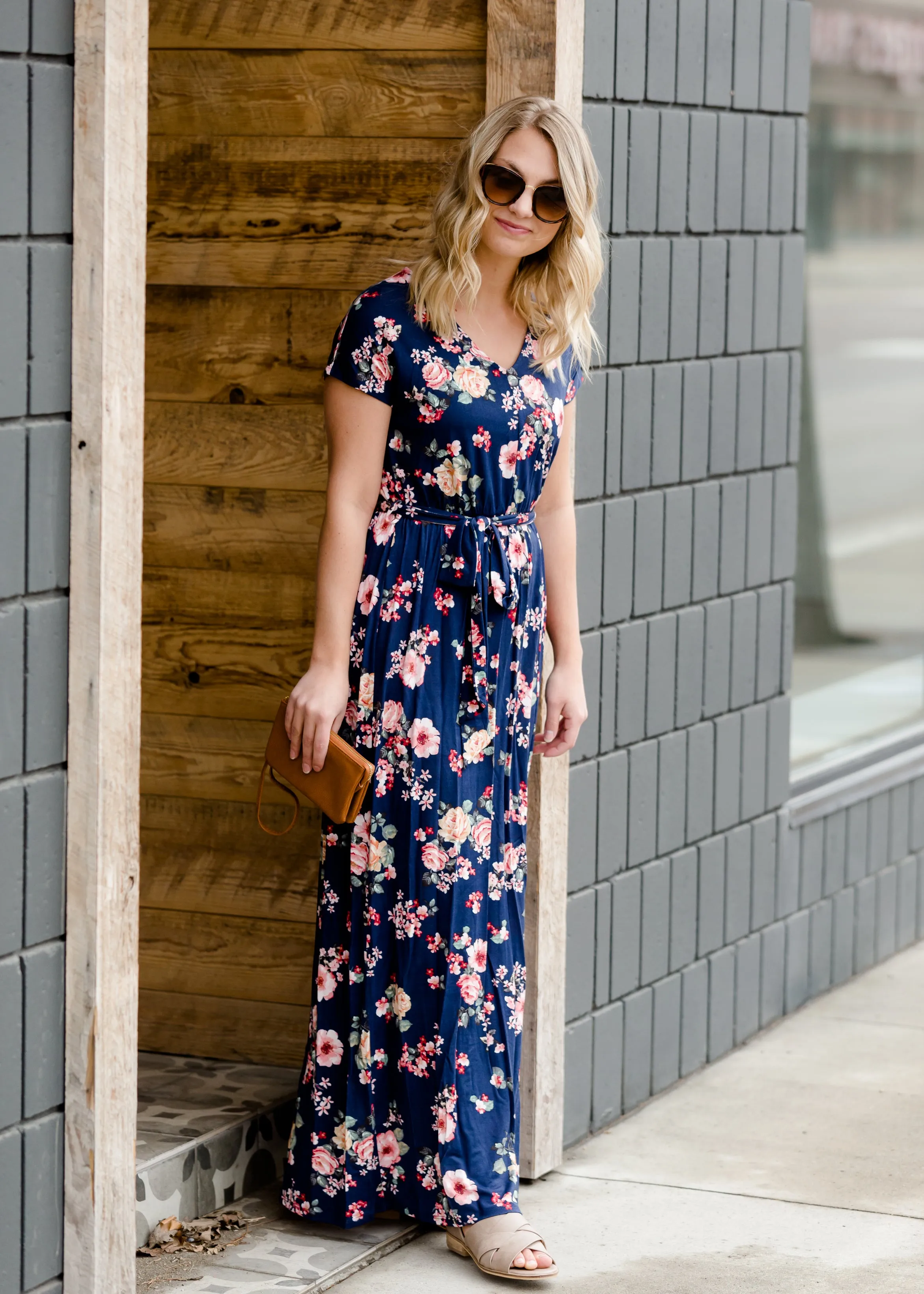 Floral Belted A-Line Maxi Dress