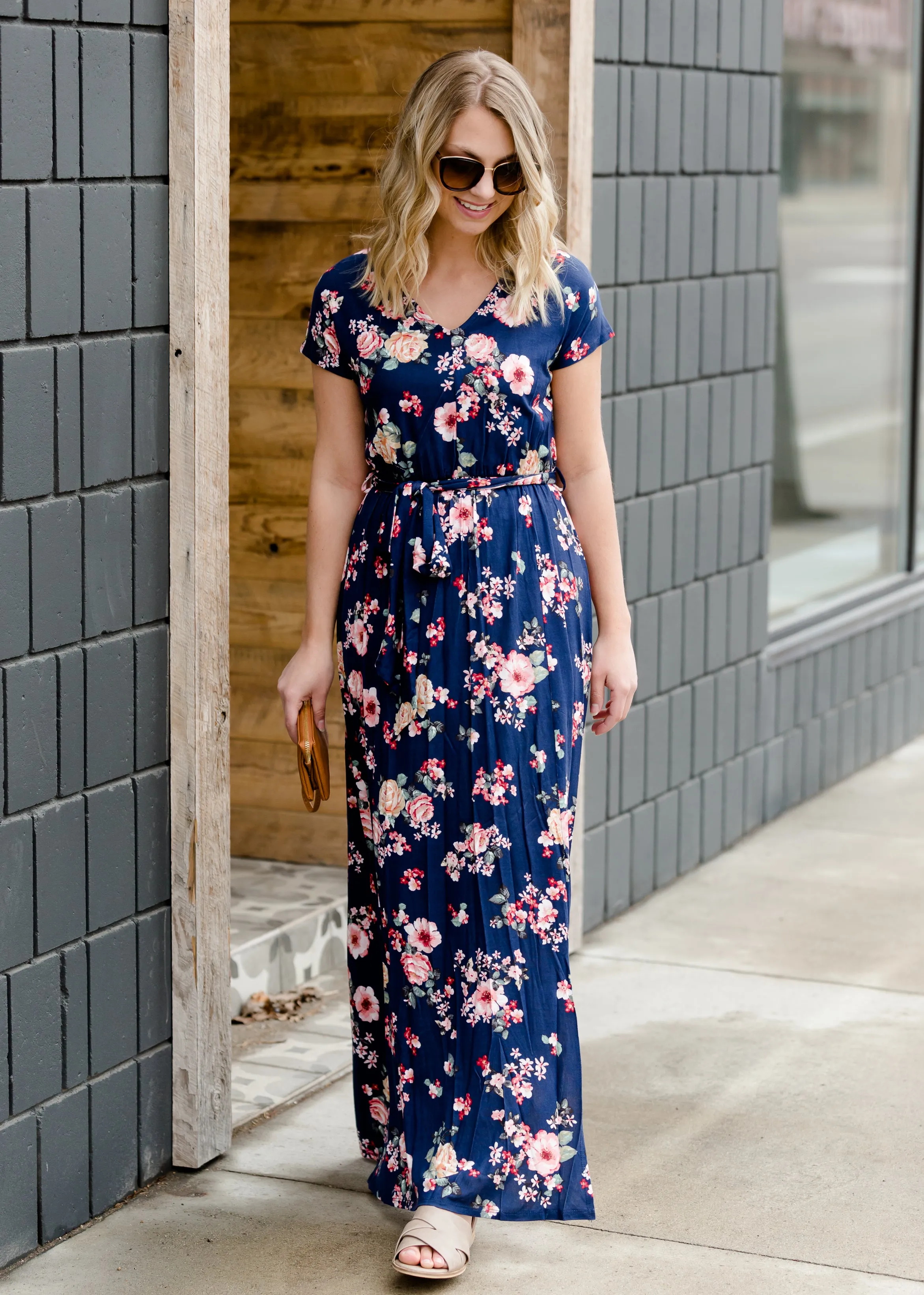 Floral Belted A-Line Maxi Dress