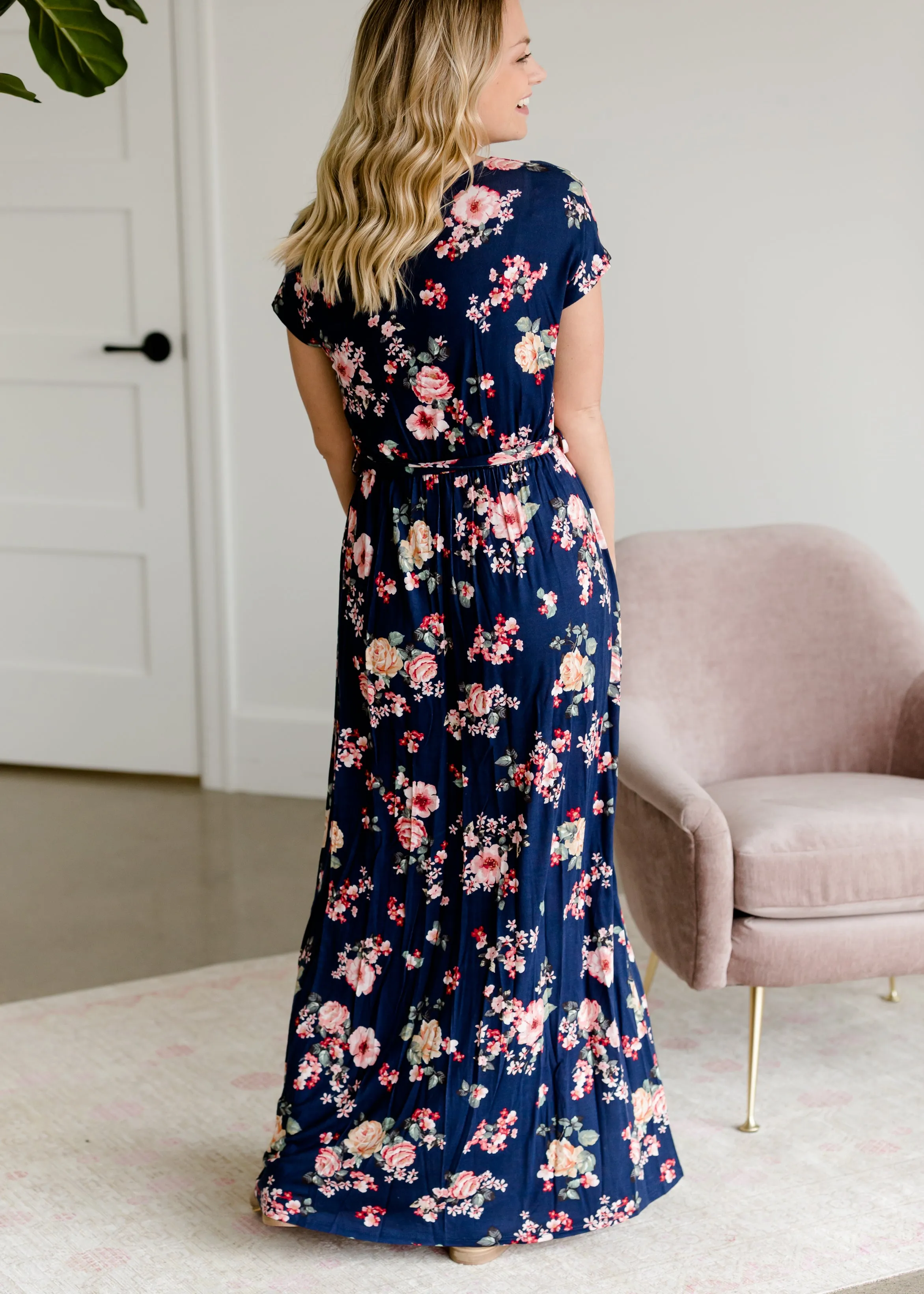 Floral Belted A-Line Maxi Dress