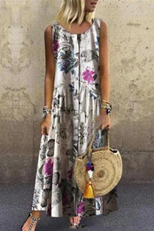 Floral Button Tank Maxi Dress