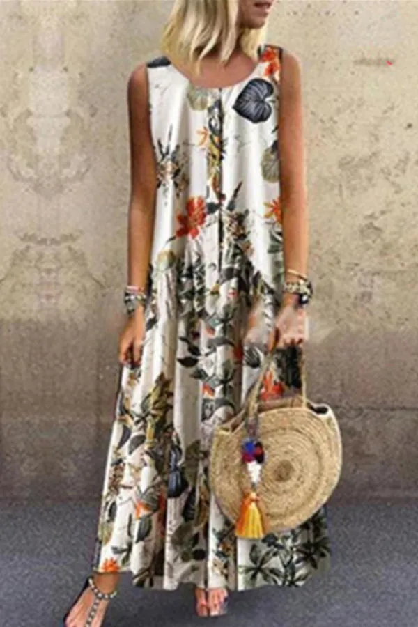 Floral Button Tank Maxi Dress